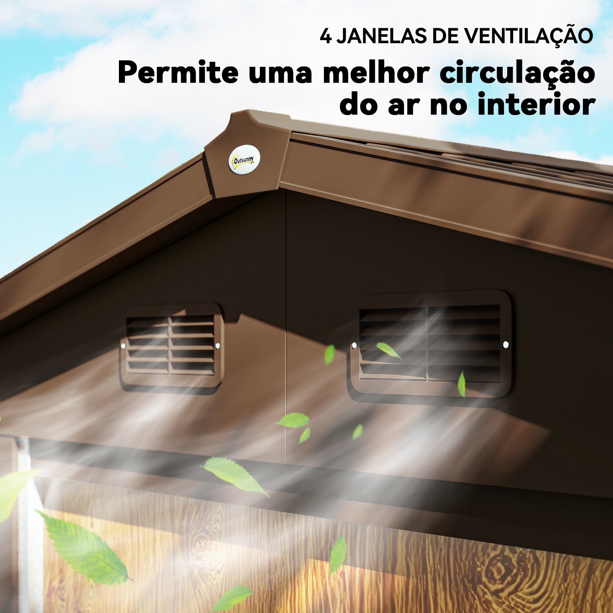 Abrigo de Jardim Metálico 152x235,7x208,7 cm - Madeira e Marrom