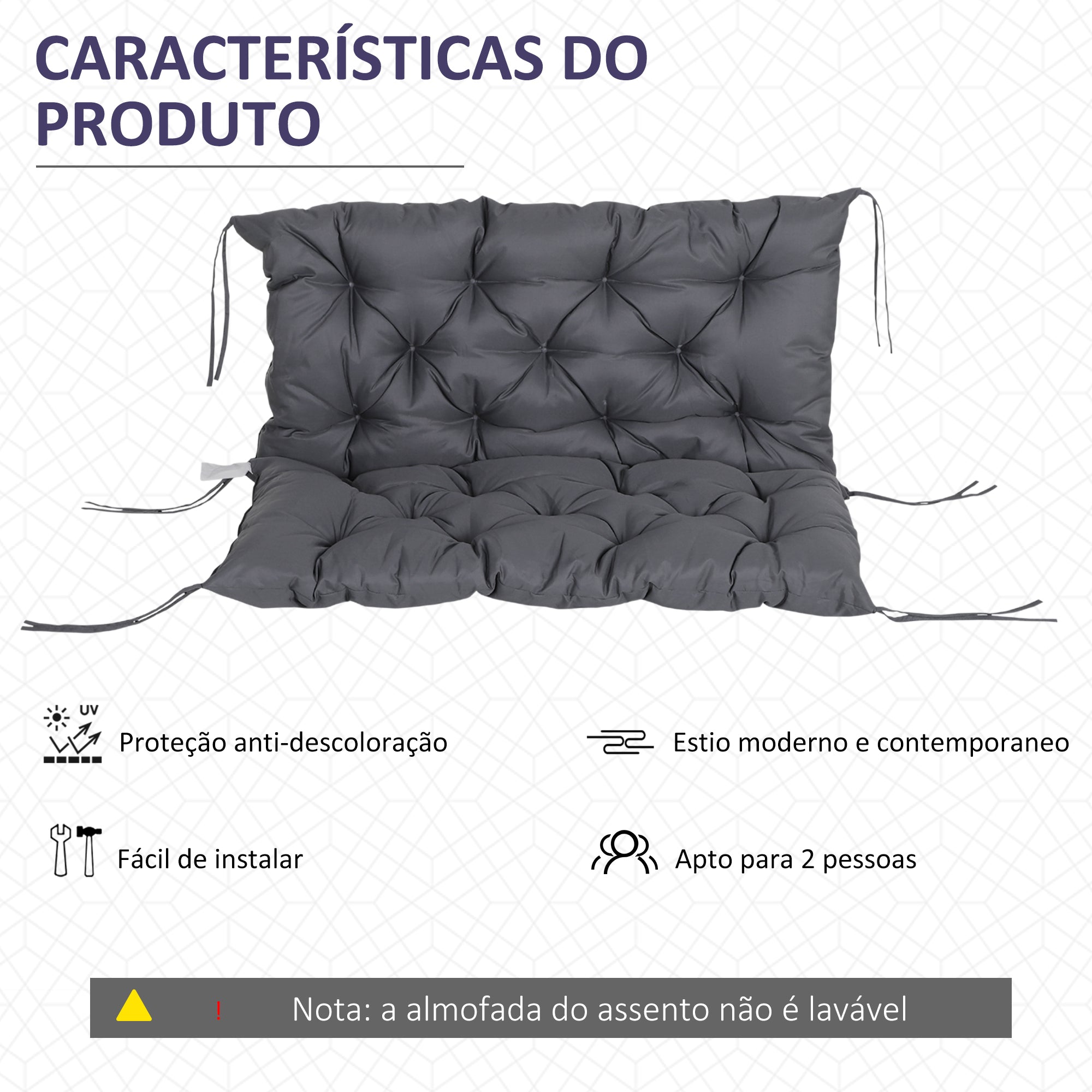 Almofada para Banco 100x98x8cm Cinzento