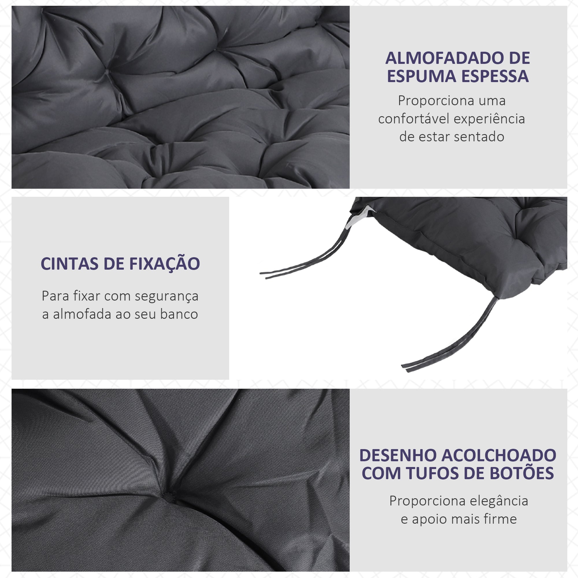 Almofada para Banco 100x98x8cm Cinzento