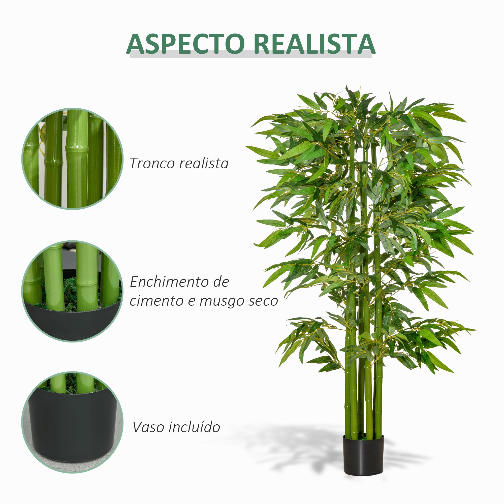Planta Artificial de Bambu – 160 cm – Verde – PE e Cimento