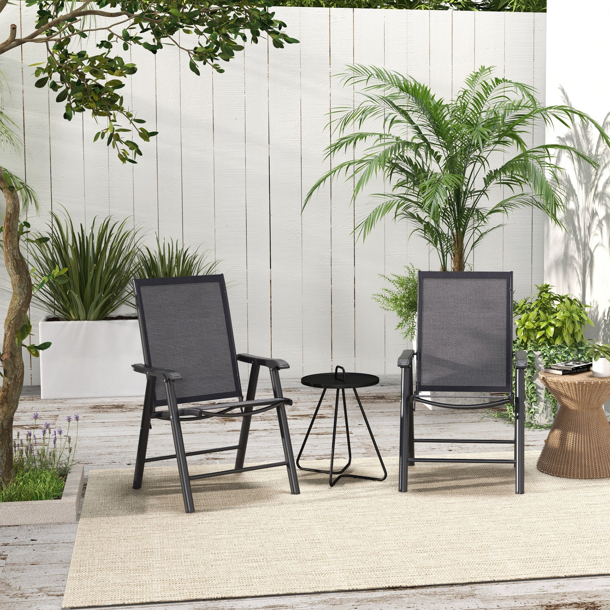 Conjunto de 2 Cadeiras Dobráveis para Jardim 58x64x94 cm - Cinza Escuro