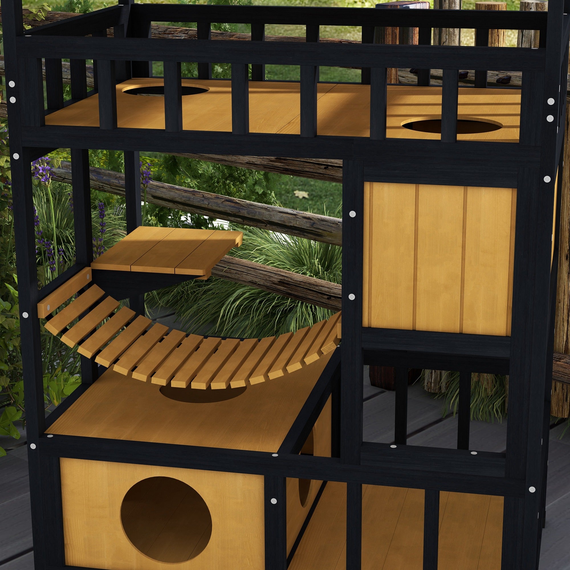 Abrigo para Gatos de Madeira 84x60x116 cm - Natural e Preto