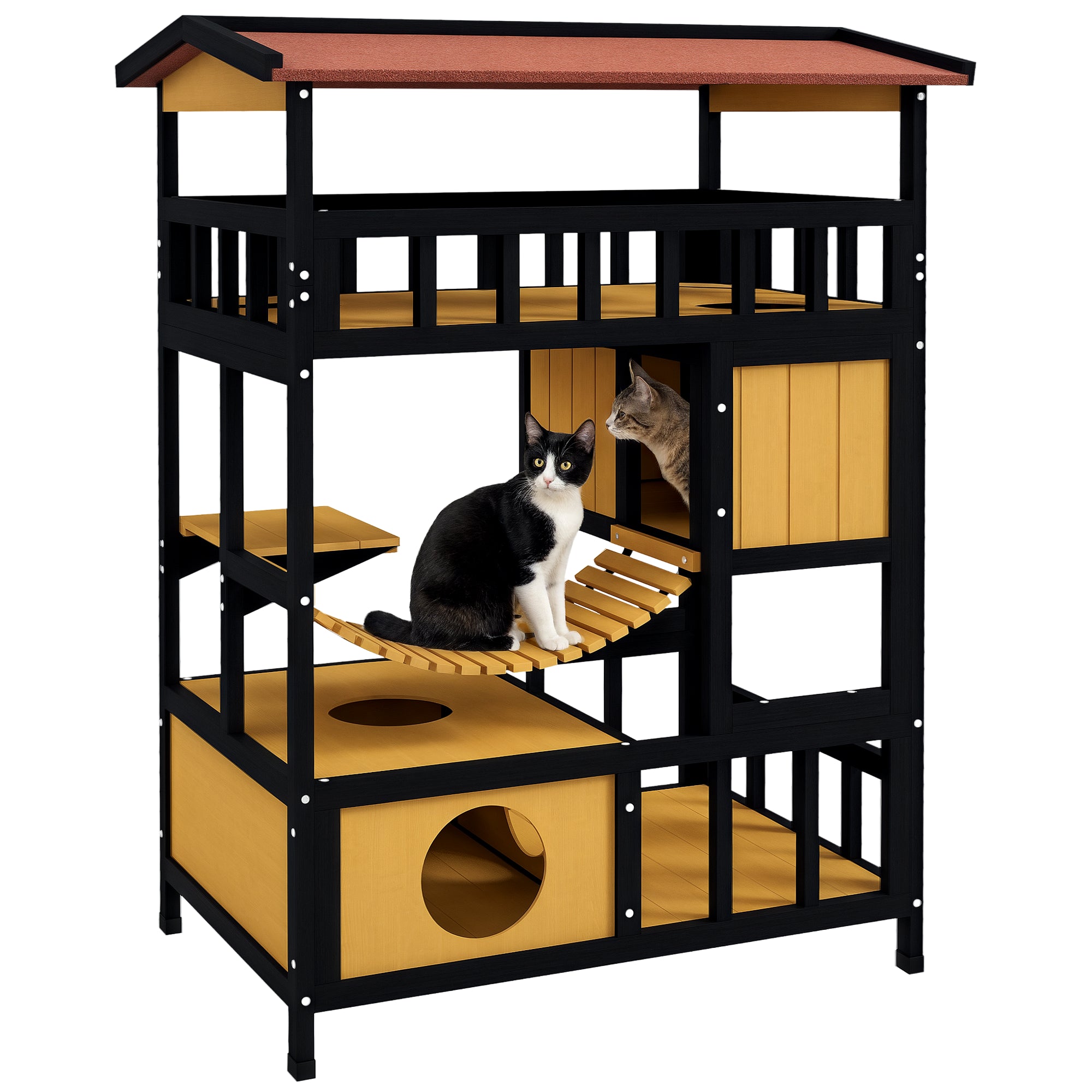 Abrigo para Gatos de Madeira 84x60x116 cm - Natural e Preto