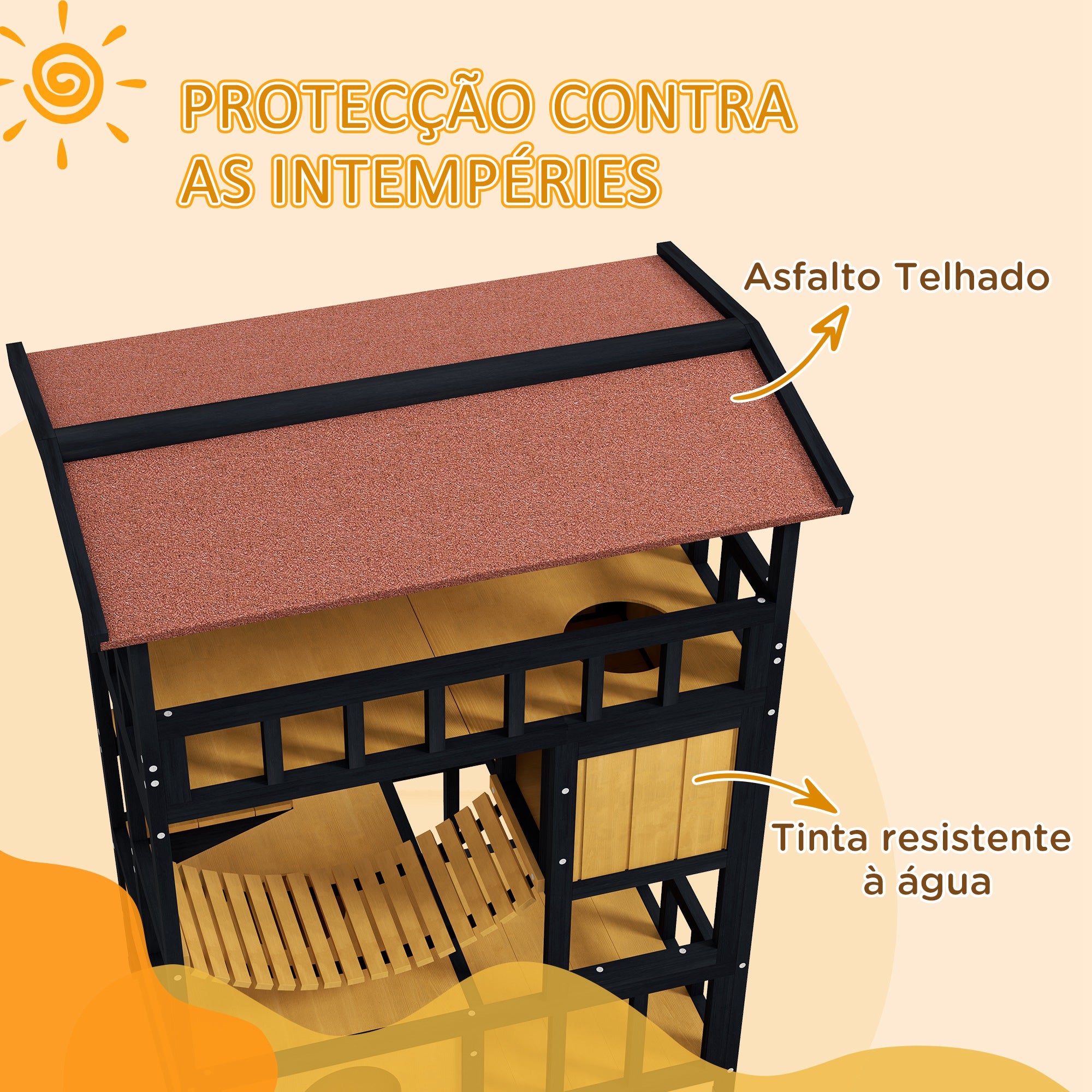 Abrigo para Gatos de Madeira 84x60x116 cm - Natural e Preto