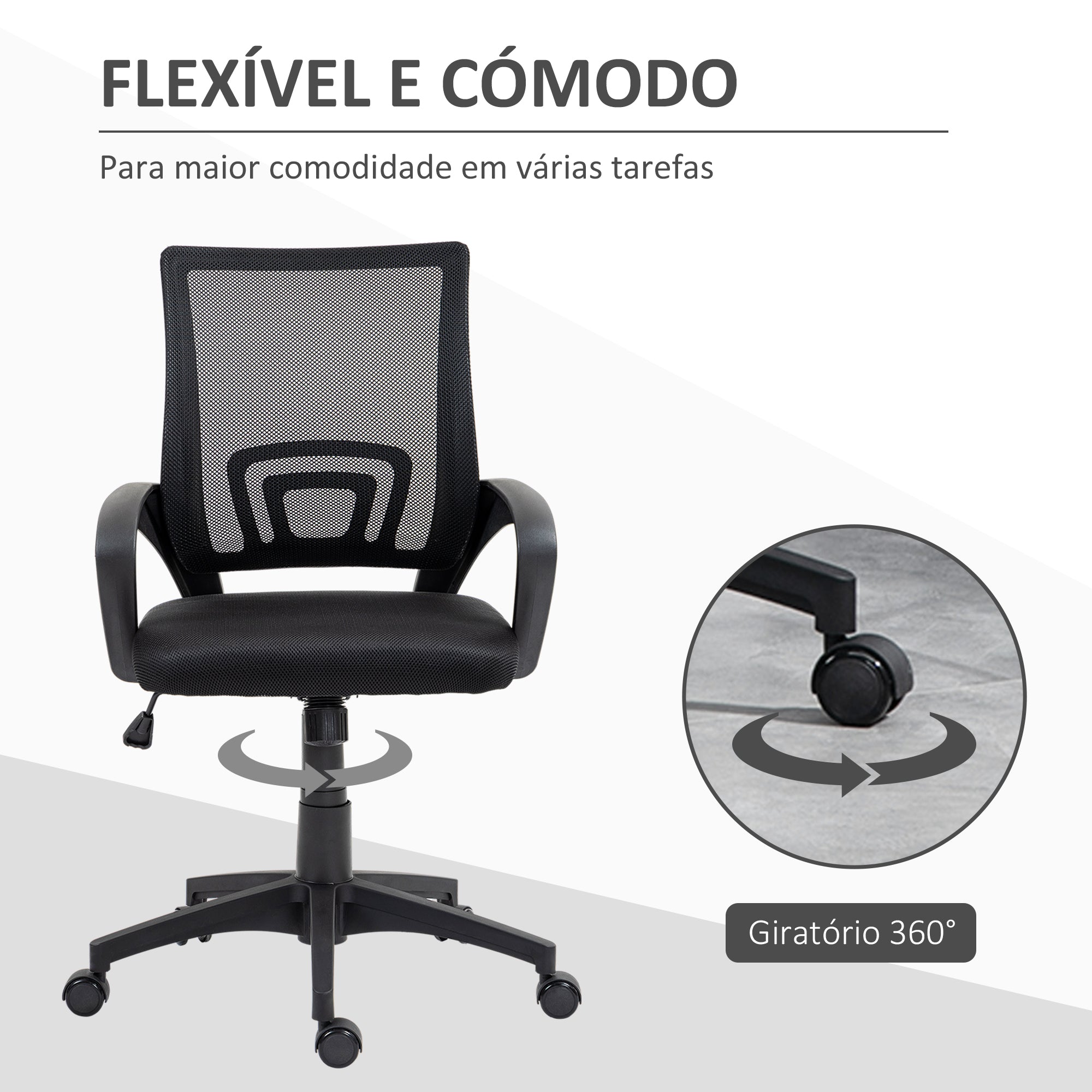 Cadeira de Escritório de Malha Giratória Preto 57x55x89-109 cm