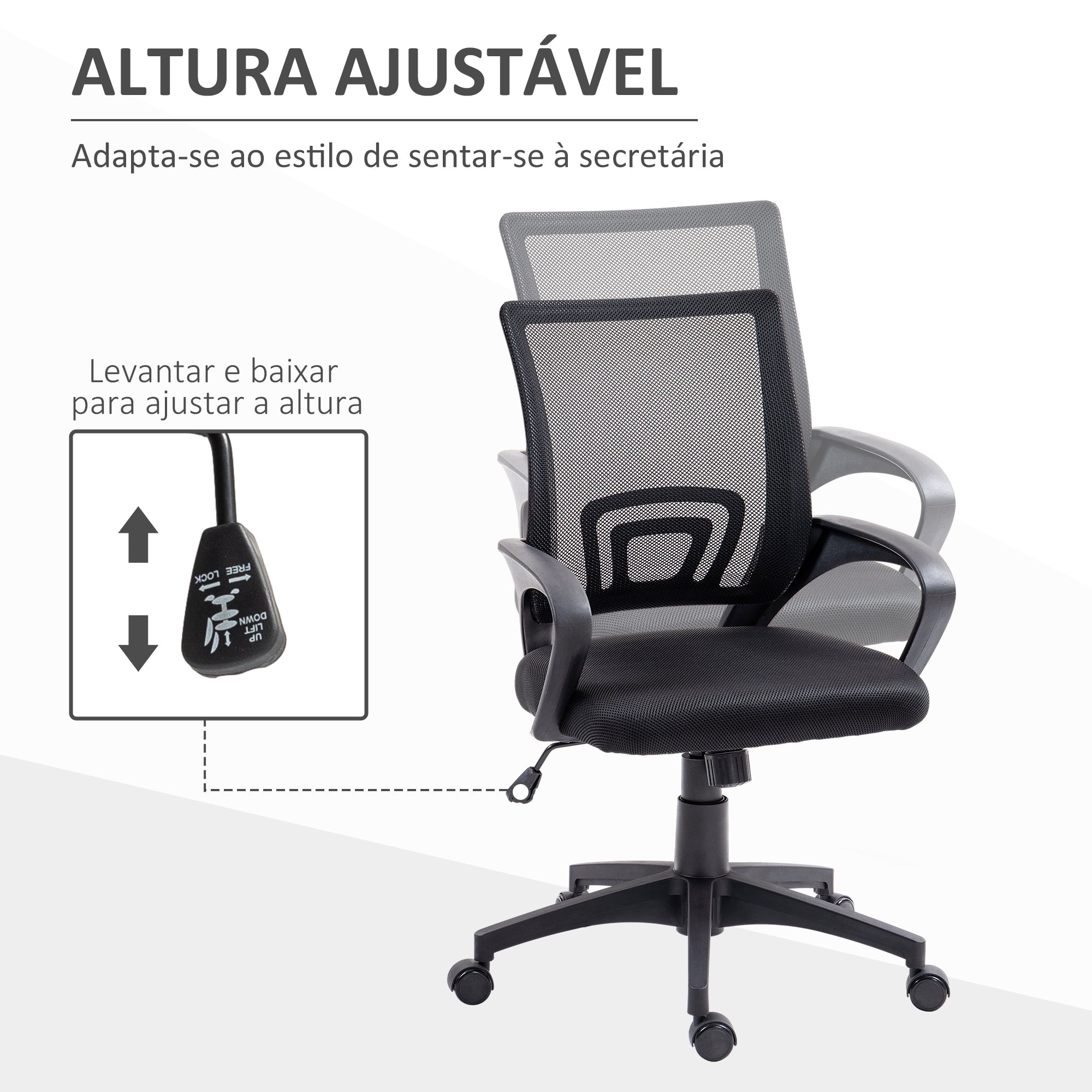 Cadeira de Escritório de Malha Giratória Preto 57x55x89-109 cm