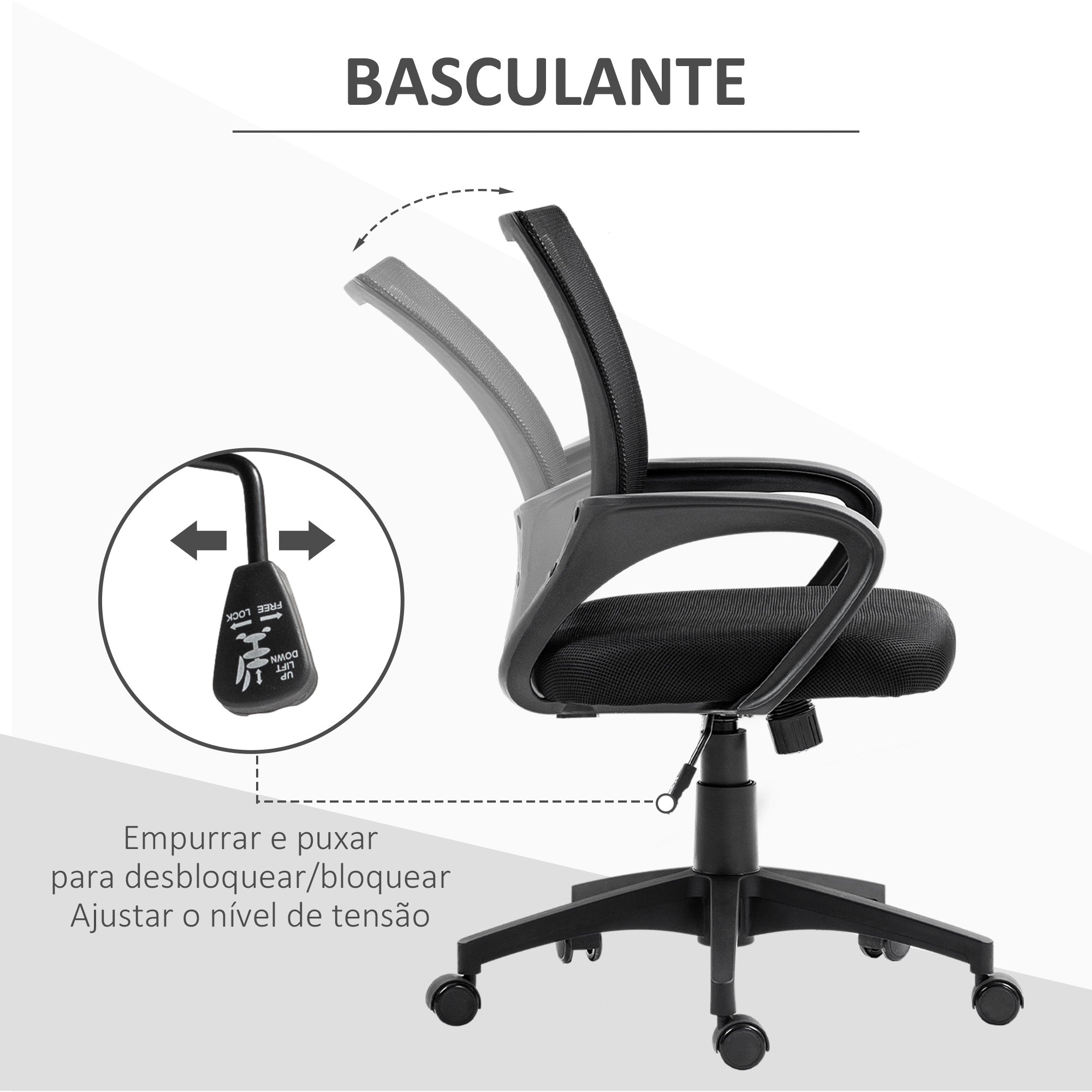 Cadeira de Escritório de Malha Giratória Preto 57x55x89-109 cm