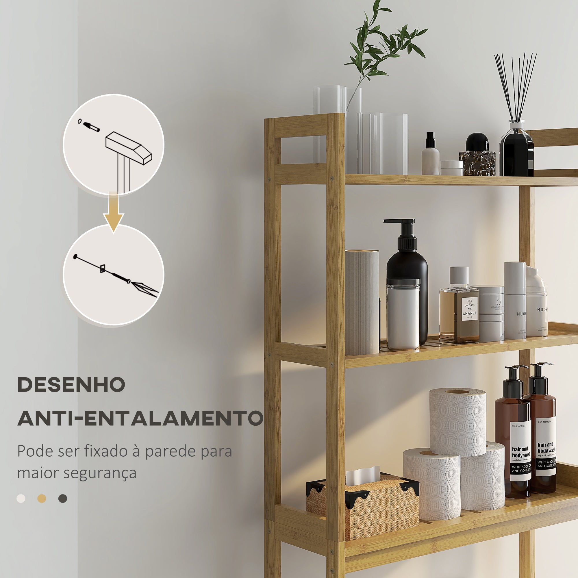 Estante sobre Sanita de Bambu Natural 68x20x165 cm