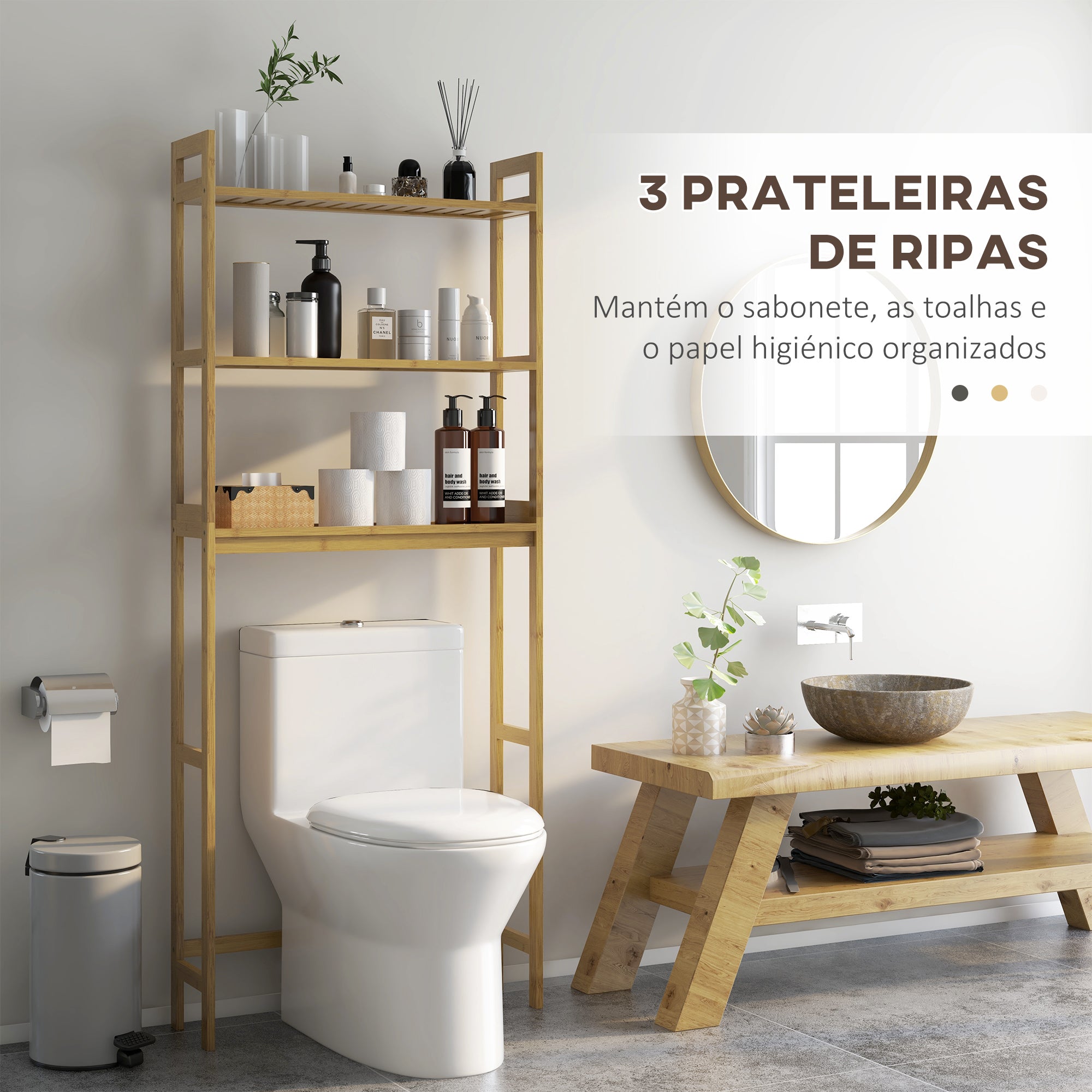 Estante sobre Sanita de Bambu Natural 68x20x165 cm