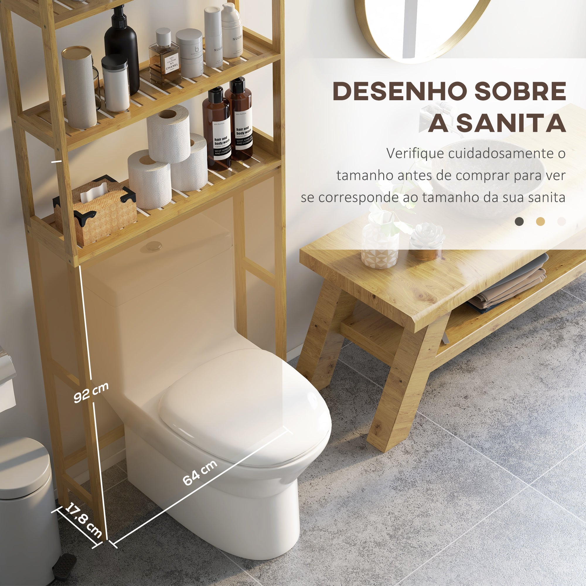 Estante sobre Sanita de Bambu Natural 68x20x165 cm
