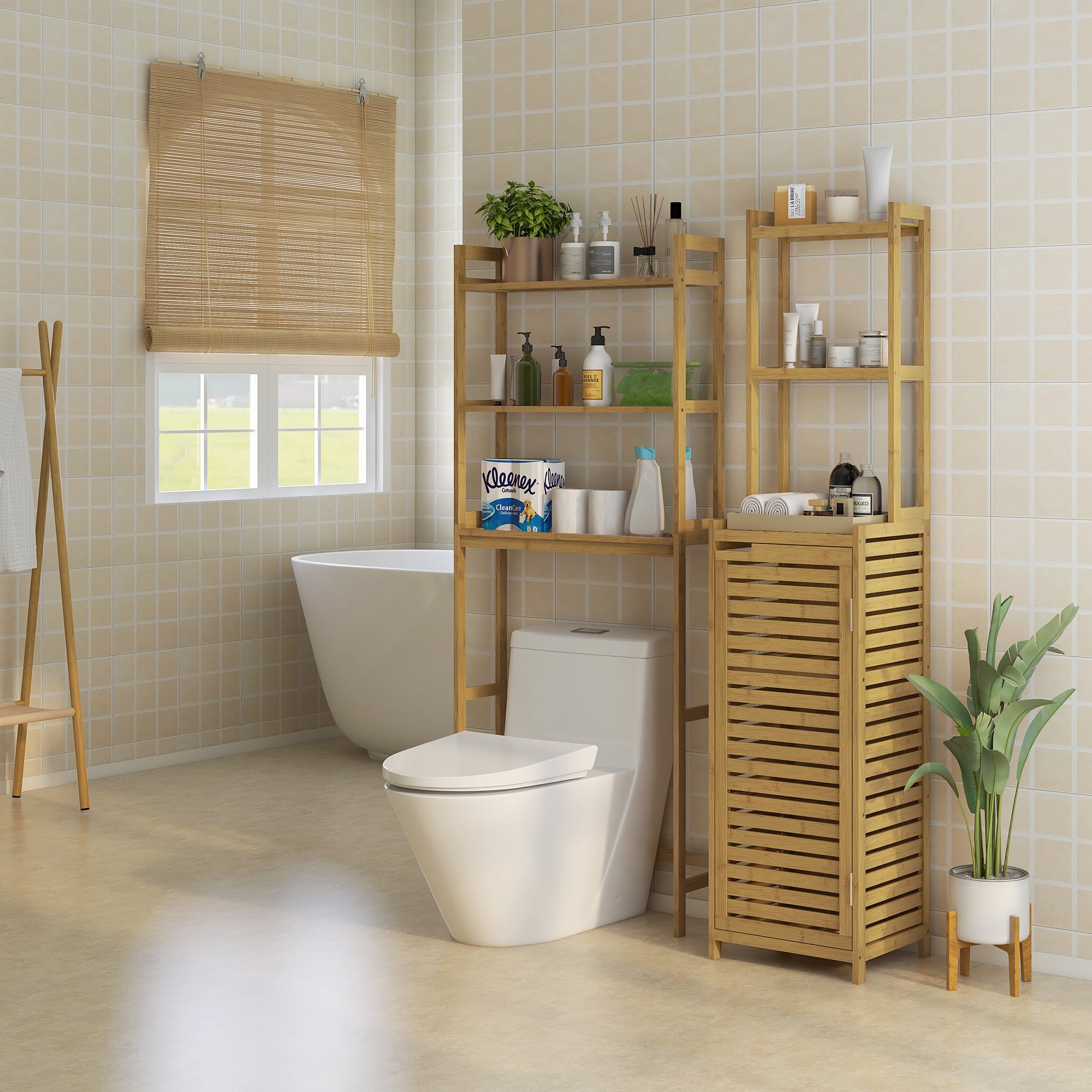 Estante sobre Sanita de Bambu Natural 68x20x165 cm
