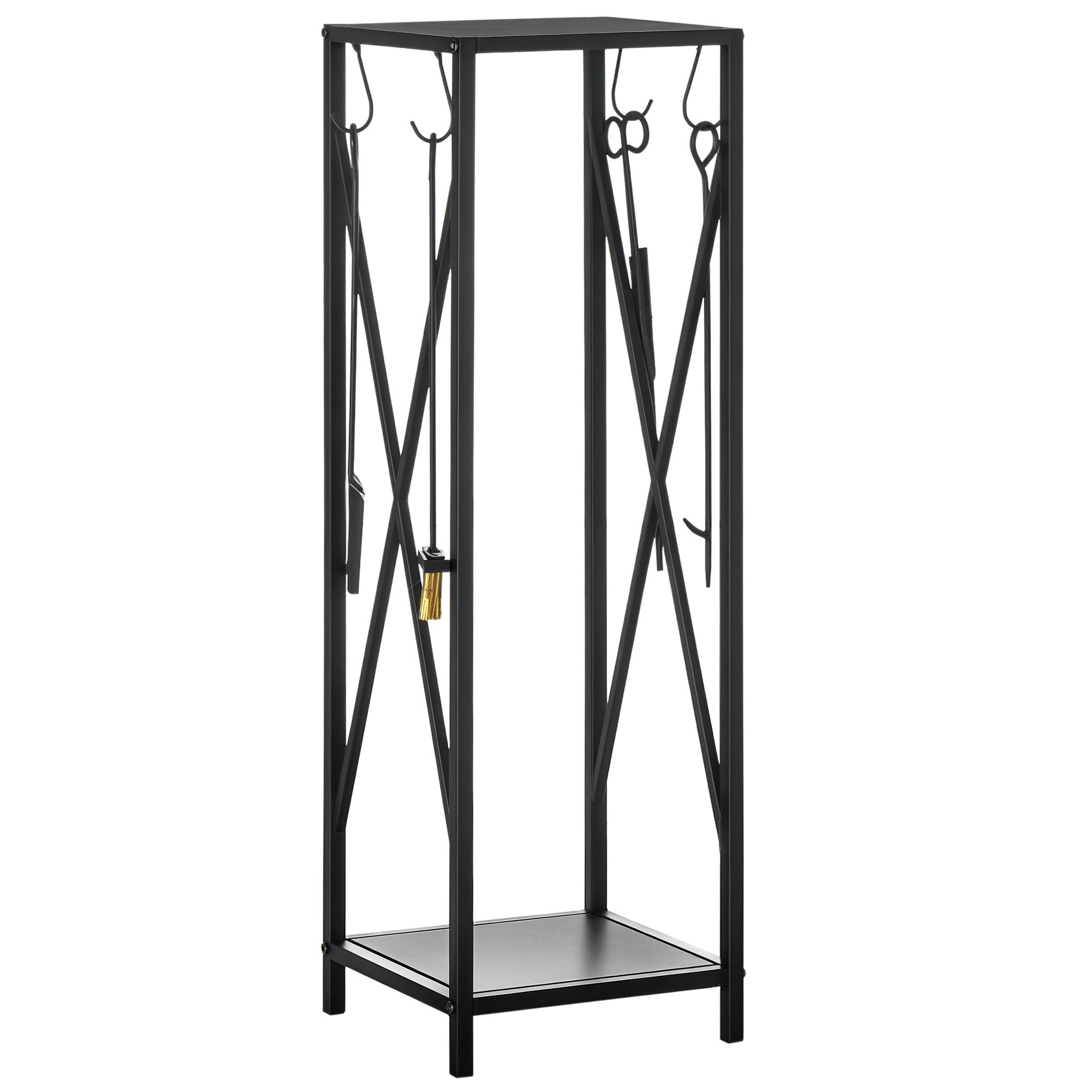 Suporte para Lenha Preto 34x34x111 cm - Estante com Acessórios para Lareira