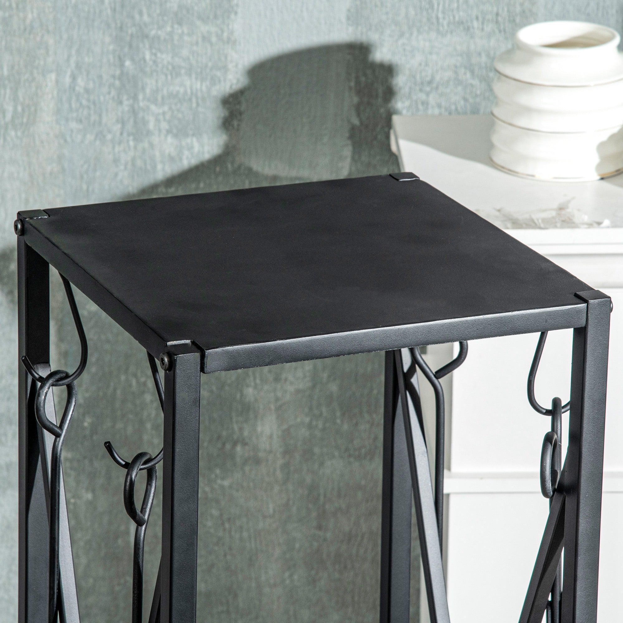 Suporte para Lenha Preto 34x34x111 cm - Estante com Acessórios para Lareira