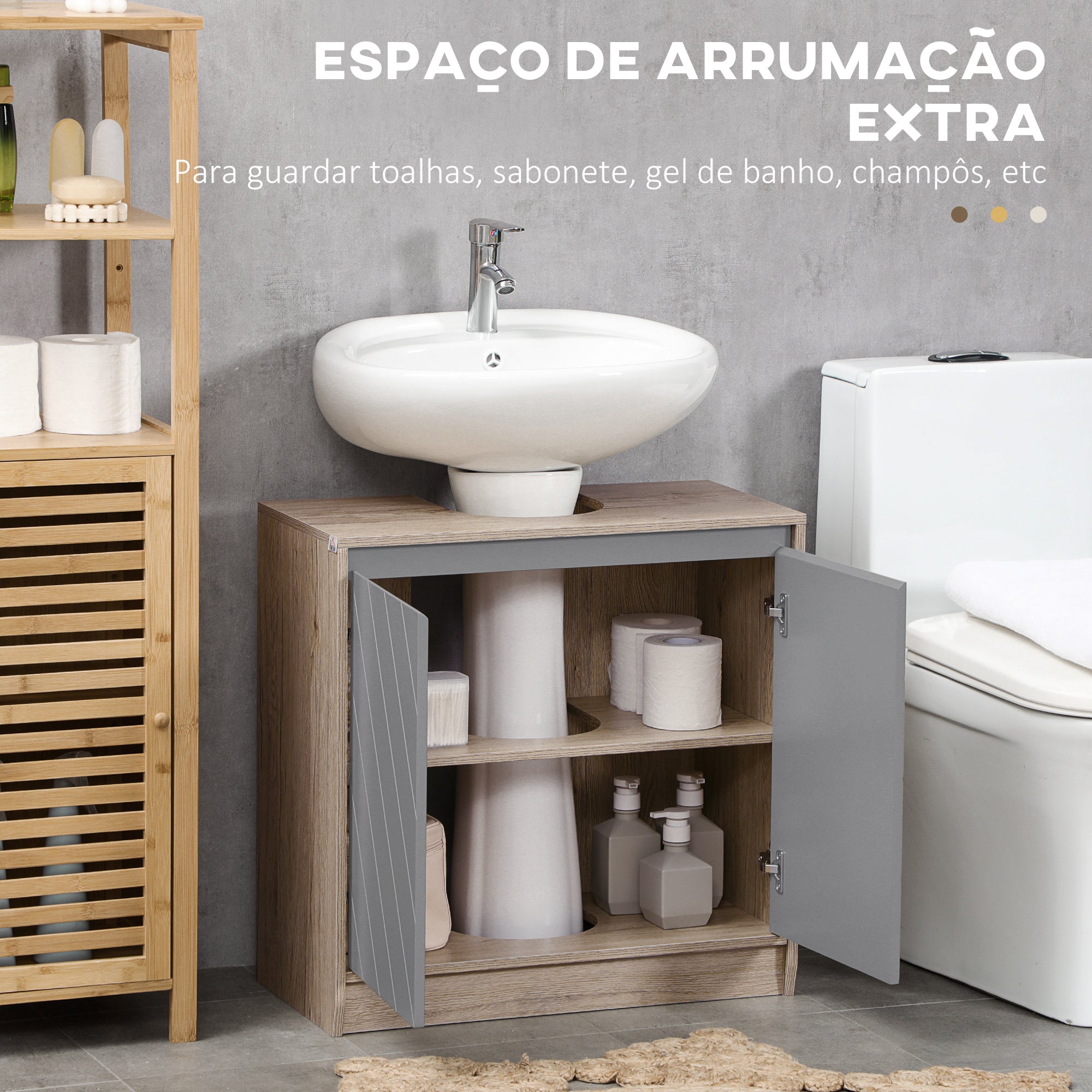 Móvel para Lavatório Cinza e Carvalho 60x30x59,8 cm
