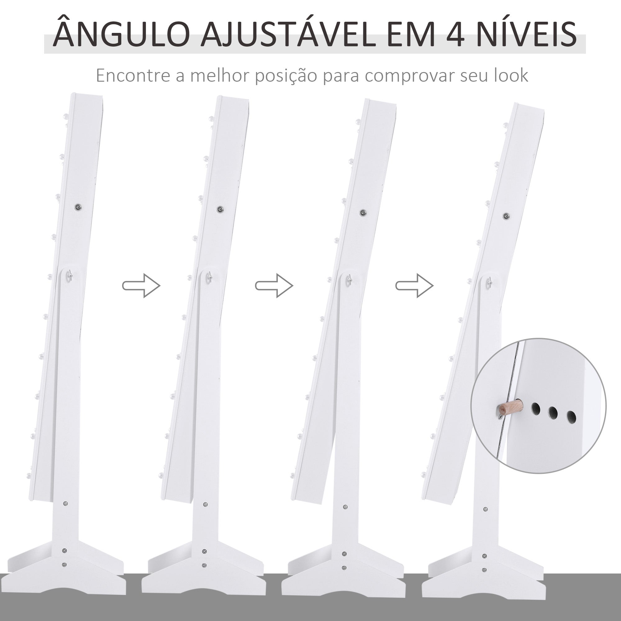 Armário para Joias LED Reclinável 40x37x146 cm Branco