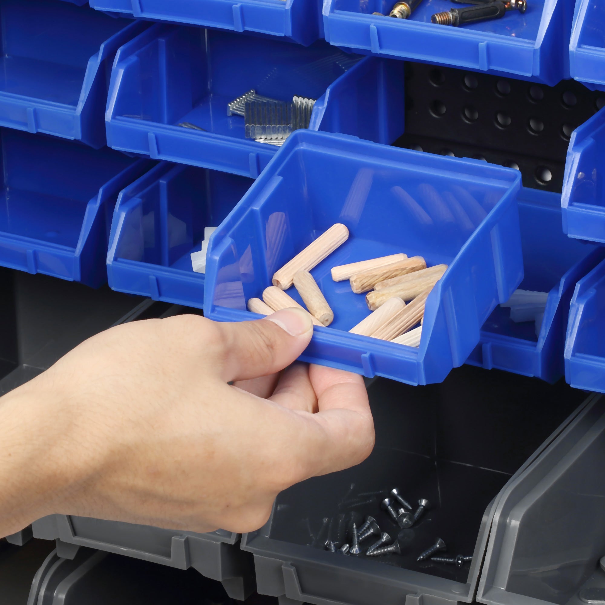 Organizador de Ferragens com 30 Caixas de 2 Tamanhos - 63x18x37,5 cm - Azul e Cinza