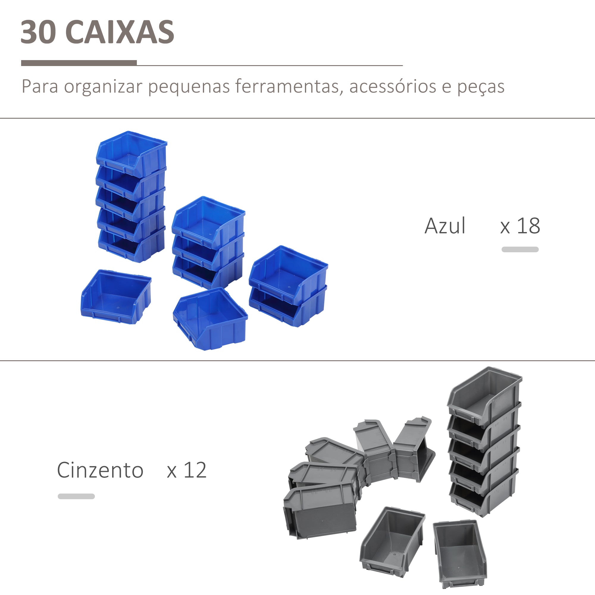 Organizador de Ferragens com 30 Caixas de 2 Tamanhos - 63x18x37,5 cm - Azul e Cinza