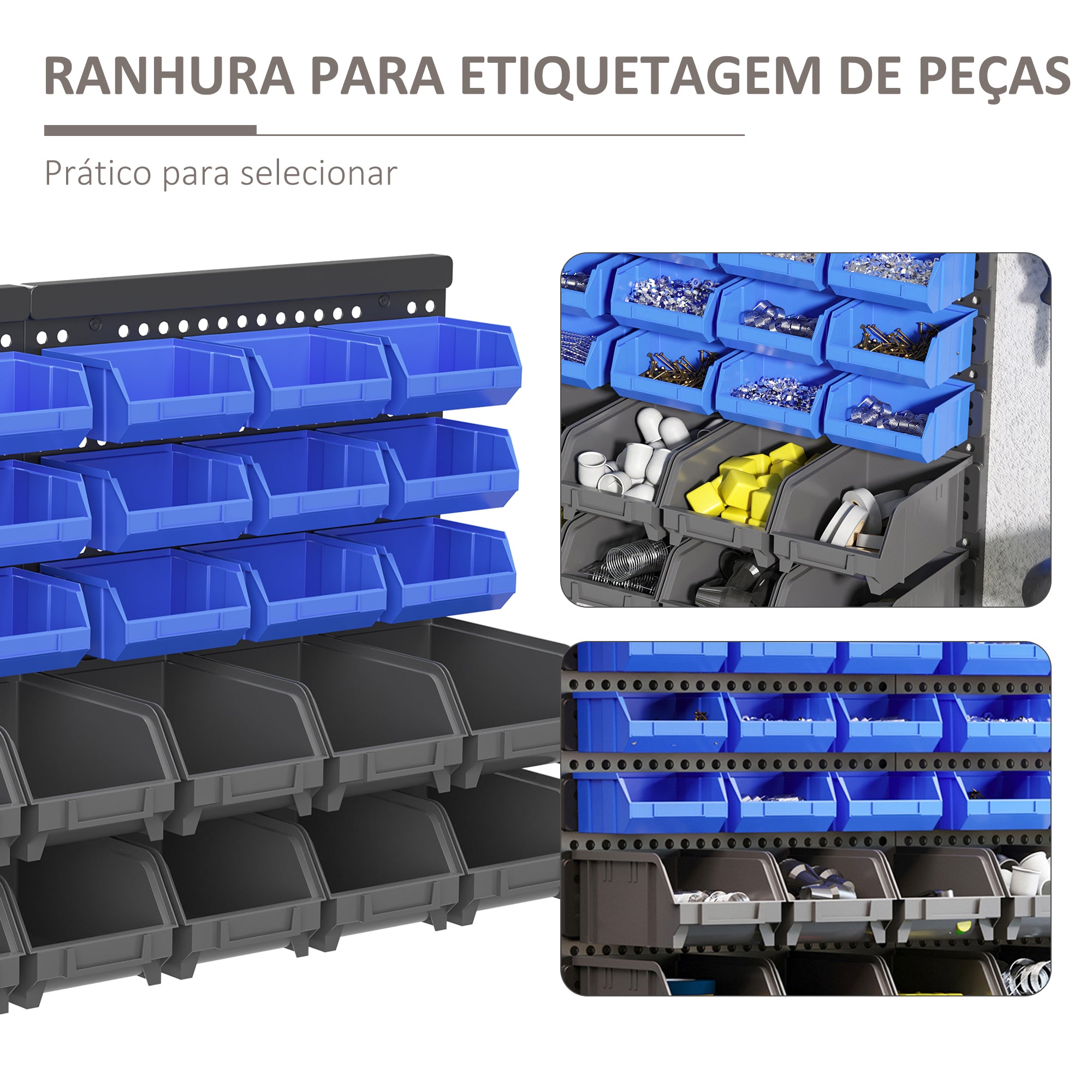 Organizador de Ferragens com 30 Caixas de 2 Tamanhos - 63x18x37,5 cm - Azul e Cinza