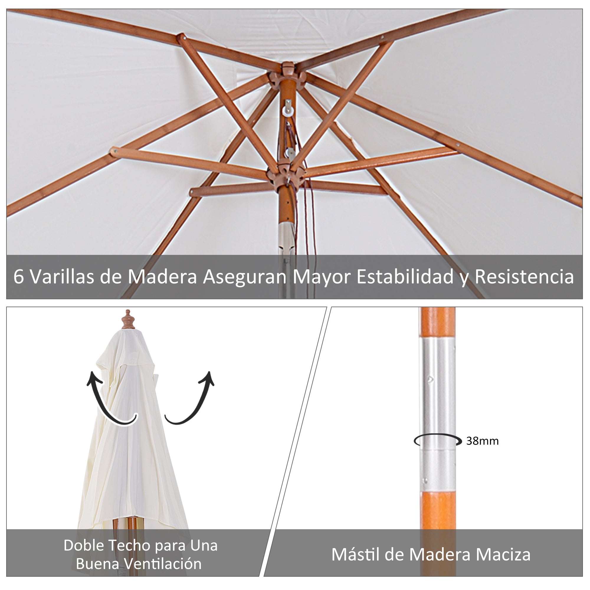 Chapéu de Sol Retangular Creme 200x150x230cm