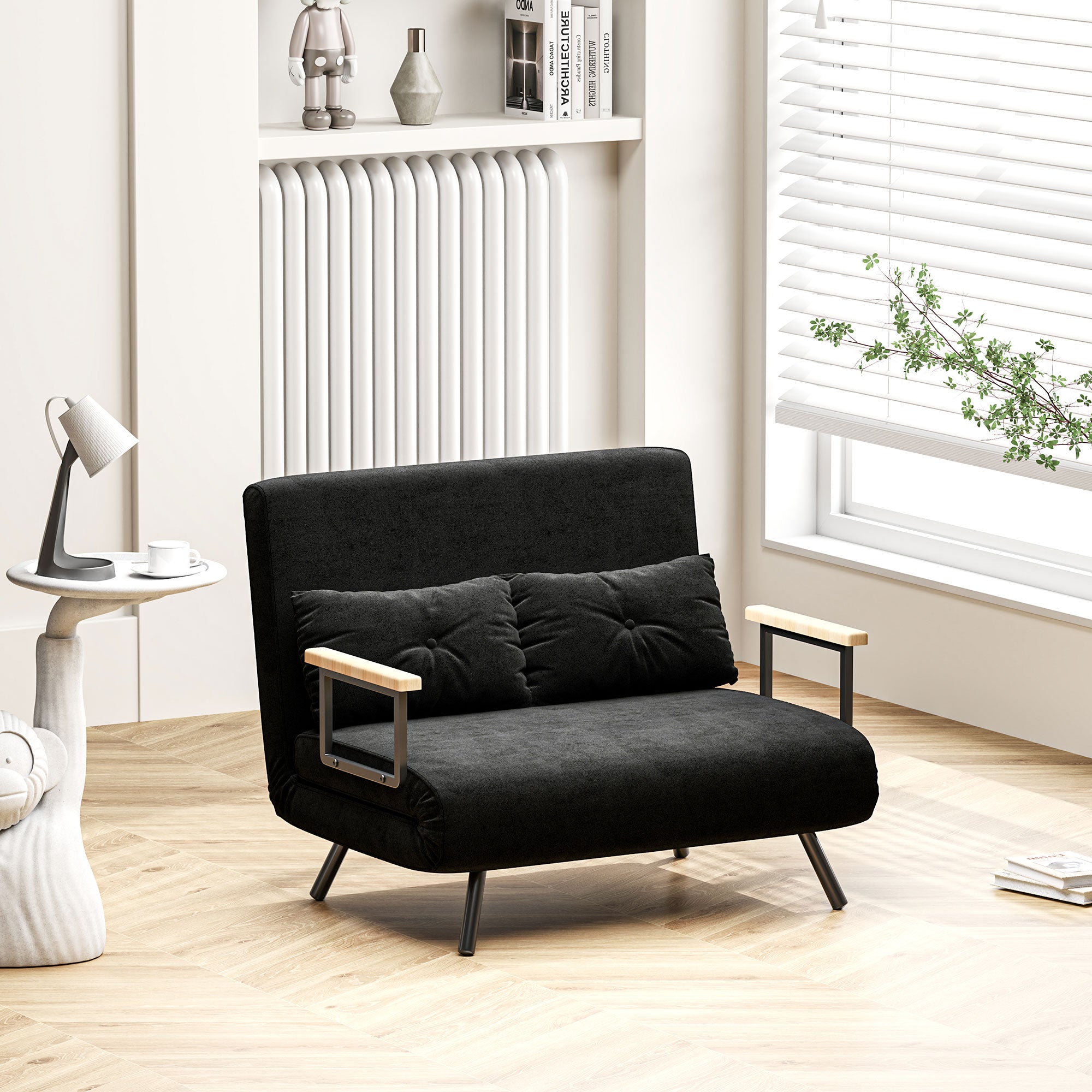 Sofá Cama Convertível em Cama de 2 Lugares 102x73x81 cm Preto