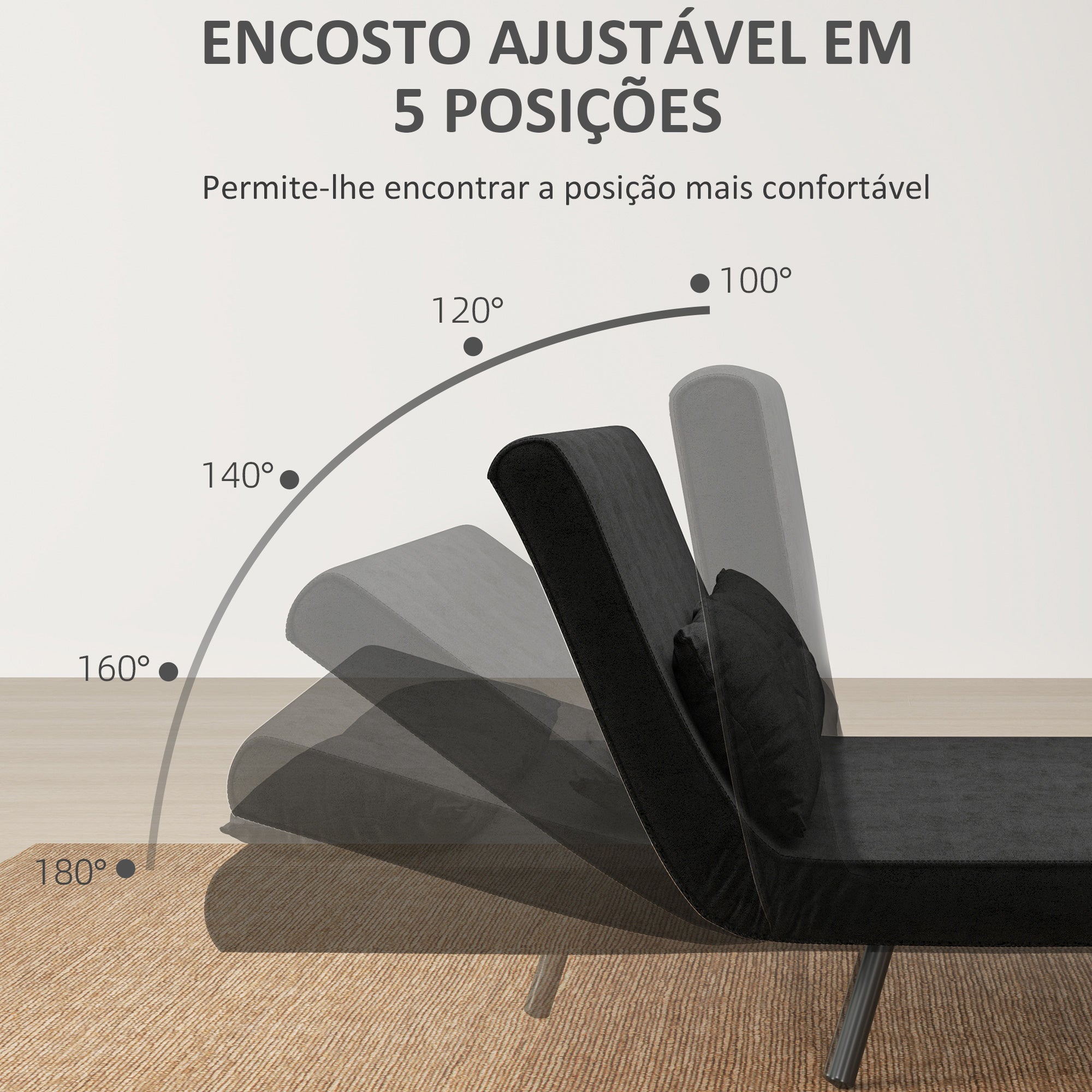 Sofá Cama Convertível em Cama de 2 Lugares 102x73x81 cm Preto