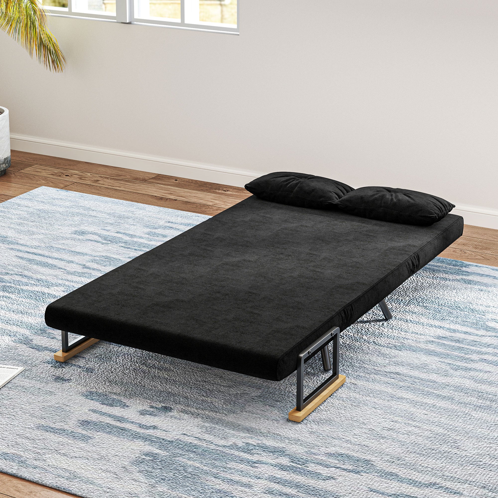 Sofá Cama Convertível em Cama de 2 Lugares 102x73x81 cm Preto