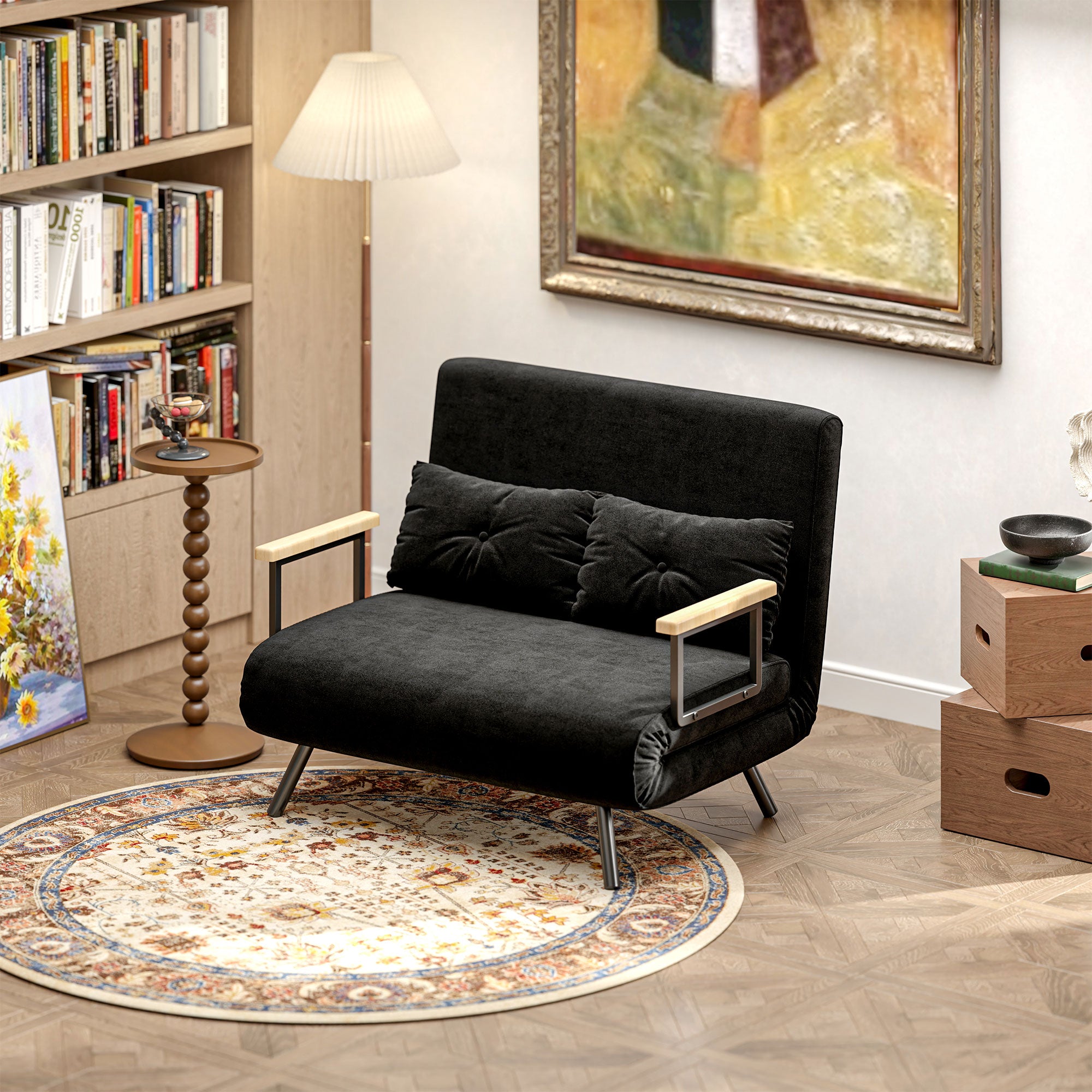 Sofá Cama Convertível em Cama de 2 Lugares 102x73x81 cm Preto