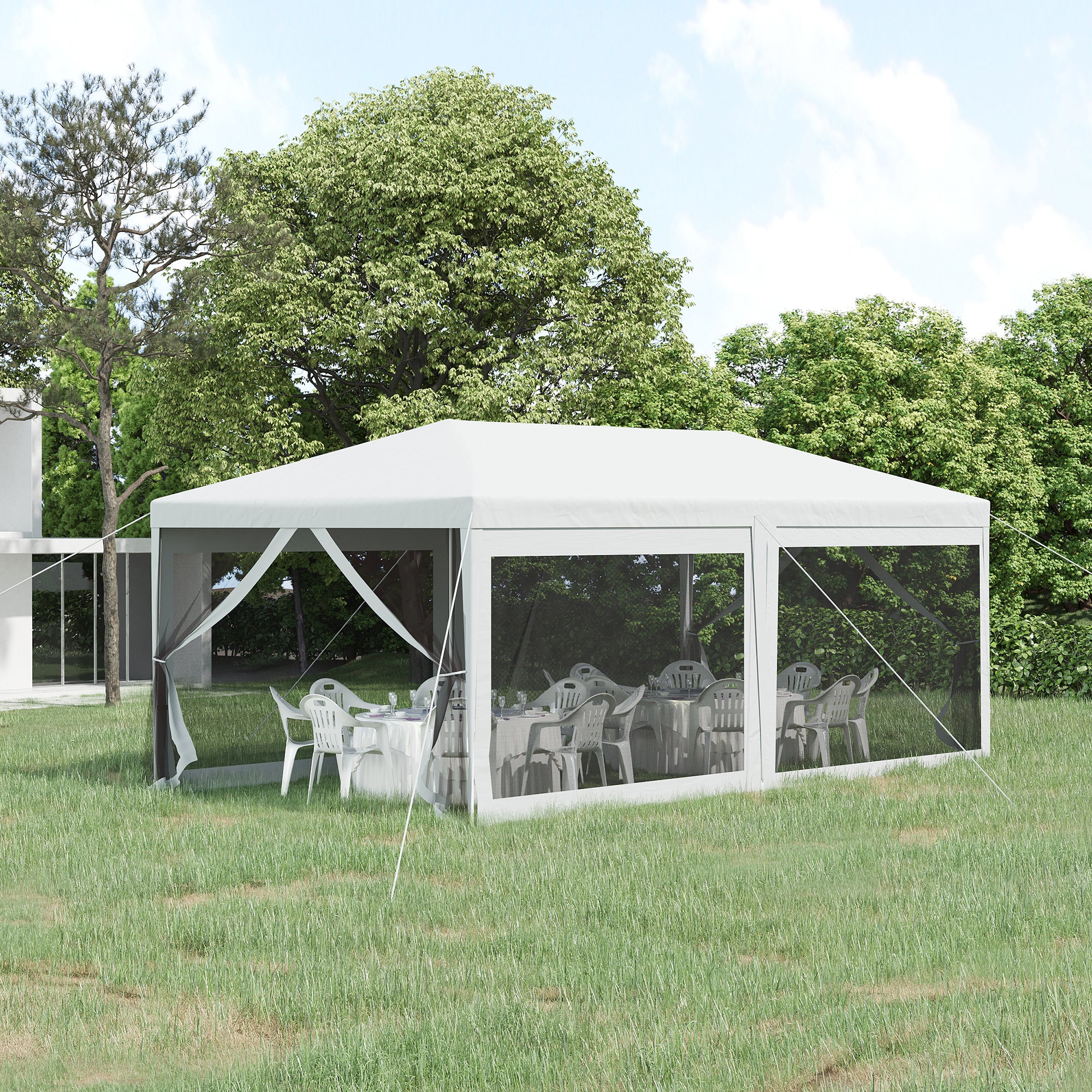 Tenda para Festas 6x3m Branca com Paredes de Malha Removíveis