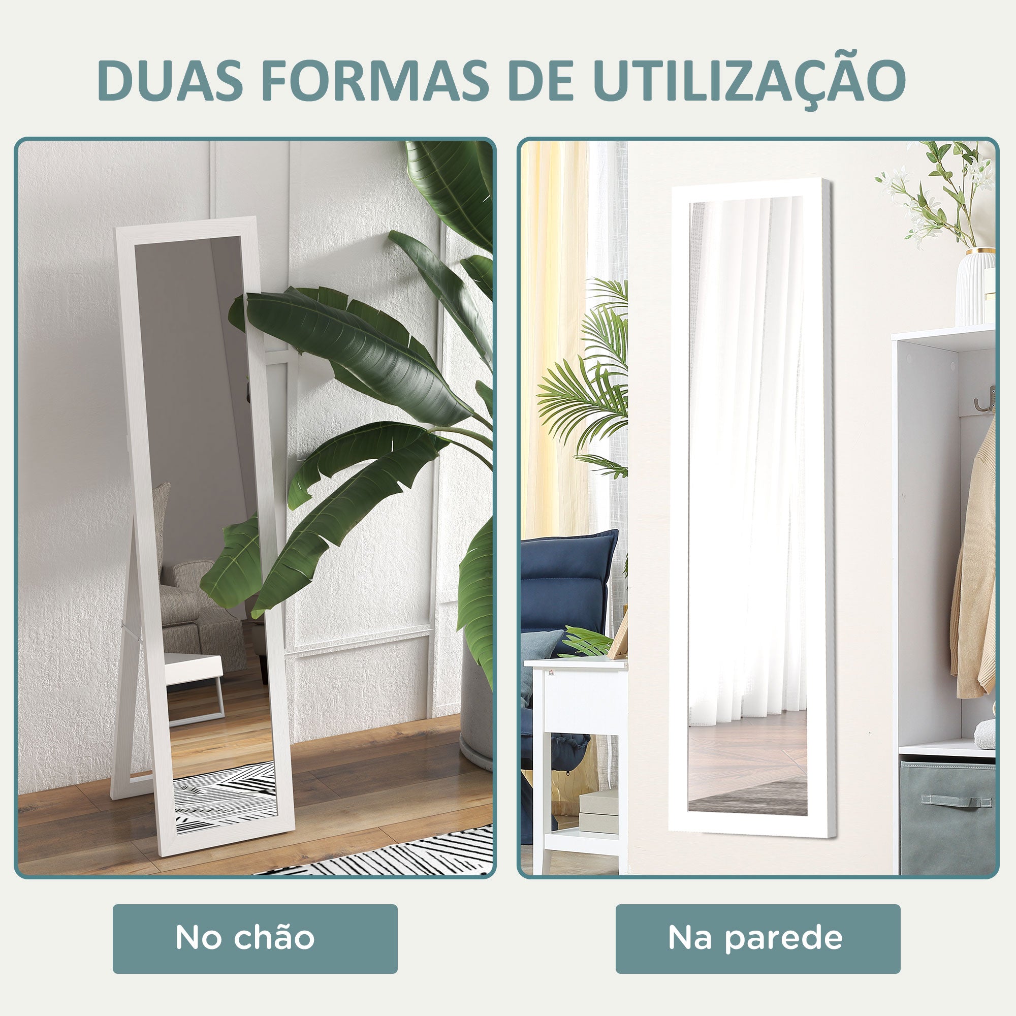 Espelho de Corpo Inteiro – 37x155 cm – Branco – MDF e Vidro