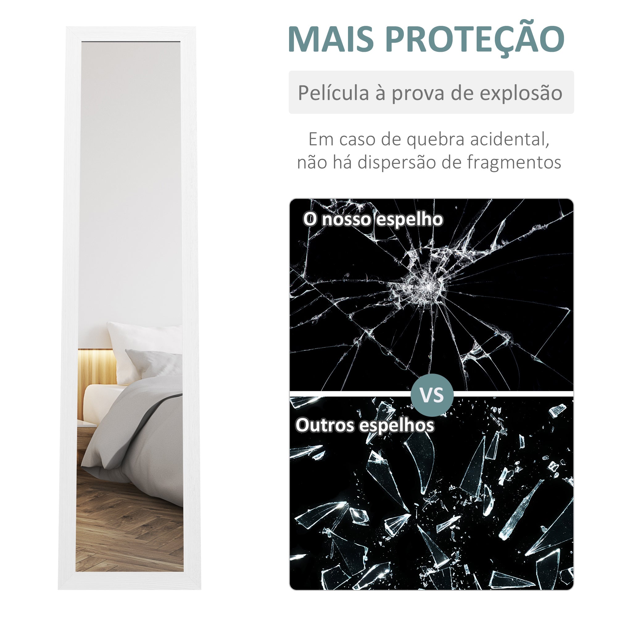 Espelho de Corpo Inteiro – 37x155 cm – Branco – MDF e Vidro