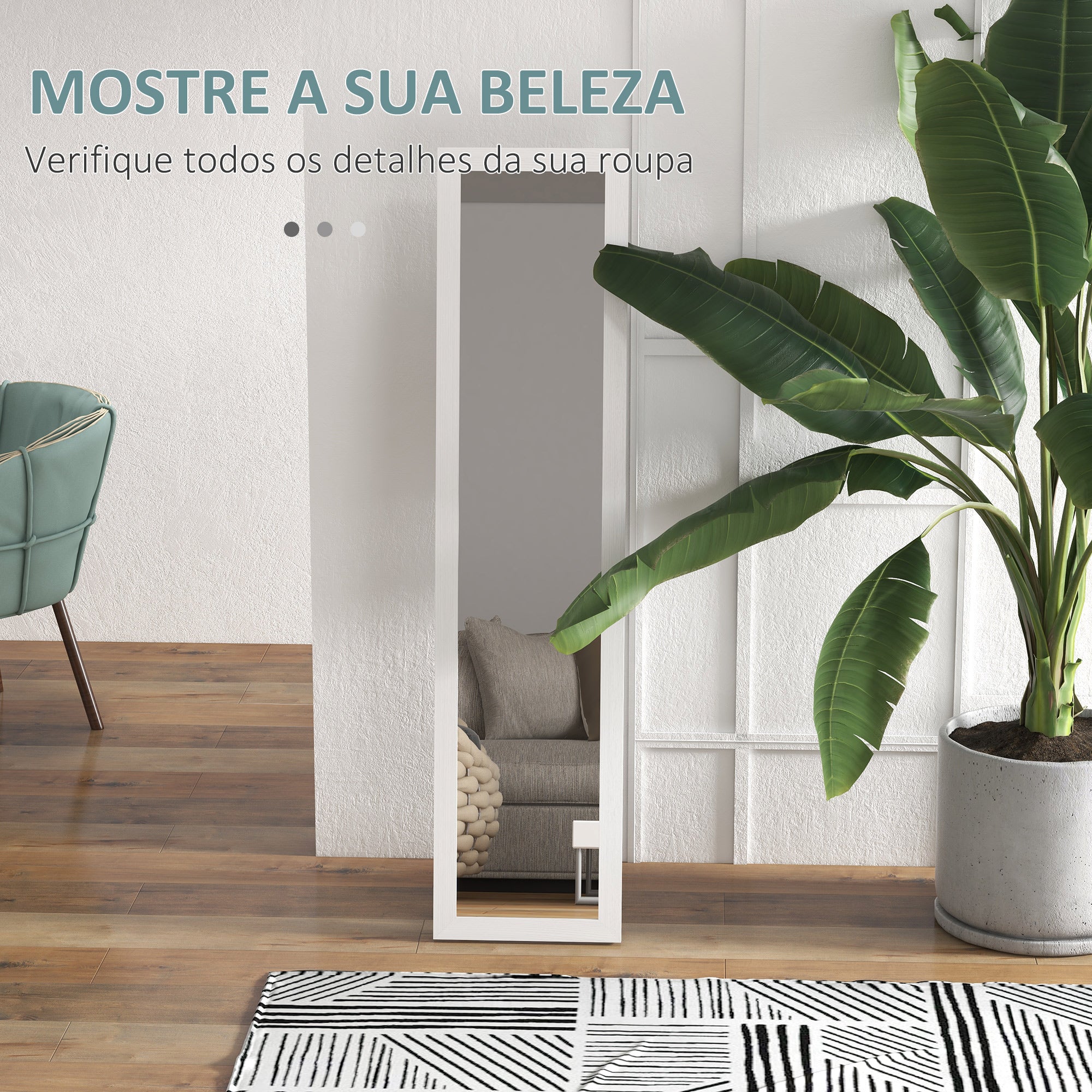 Espelho de Corpo Inteiro – 37x155 cm – Branco – MDF e Vidro