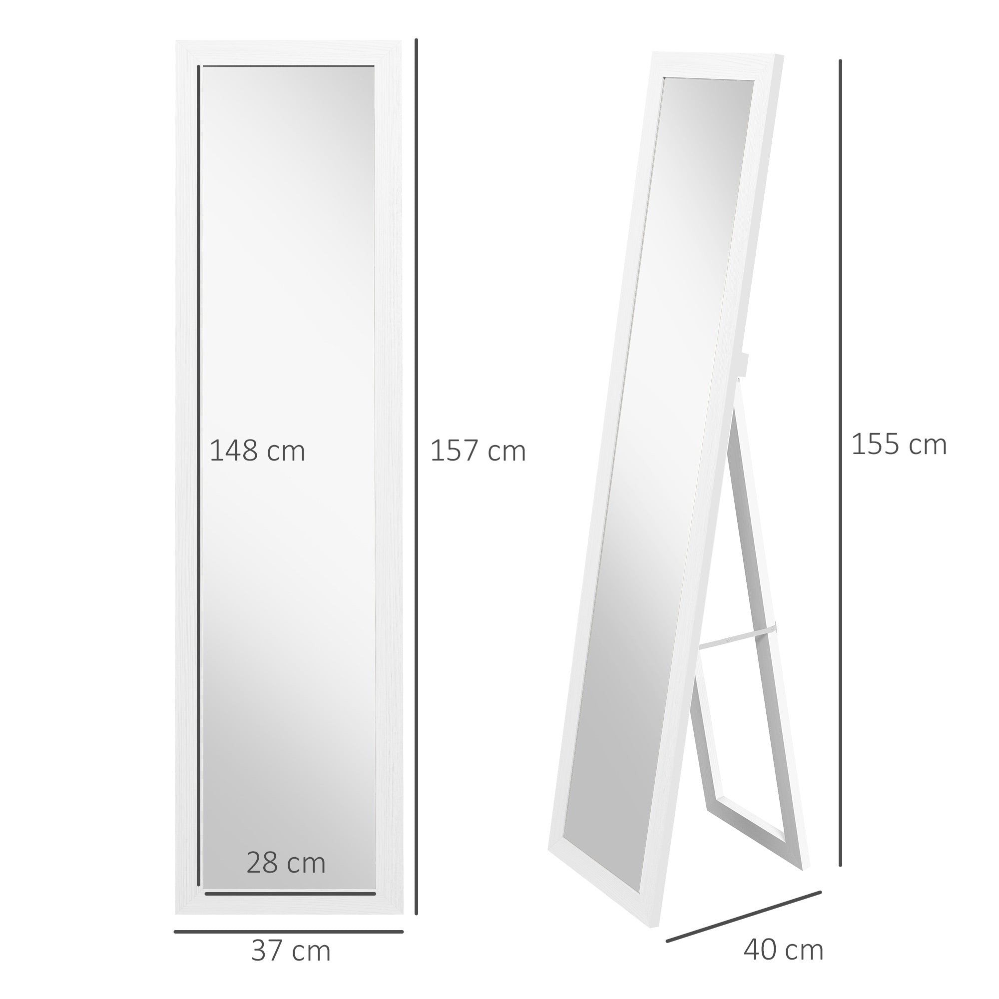 Espelho de Corpo Inteiro – 37x155 cm – Branco – MDF e Vidro