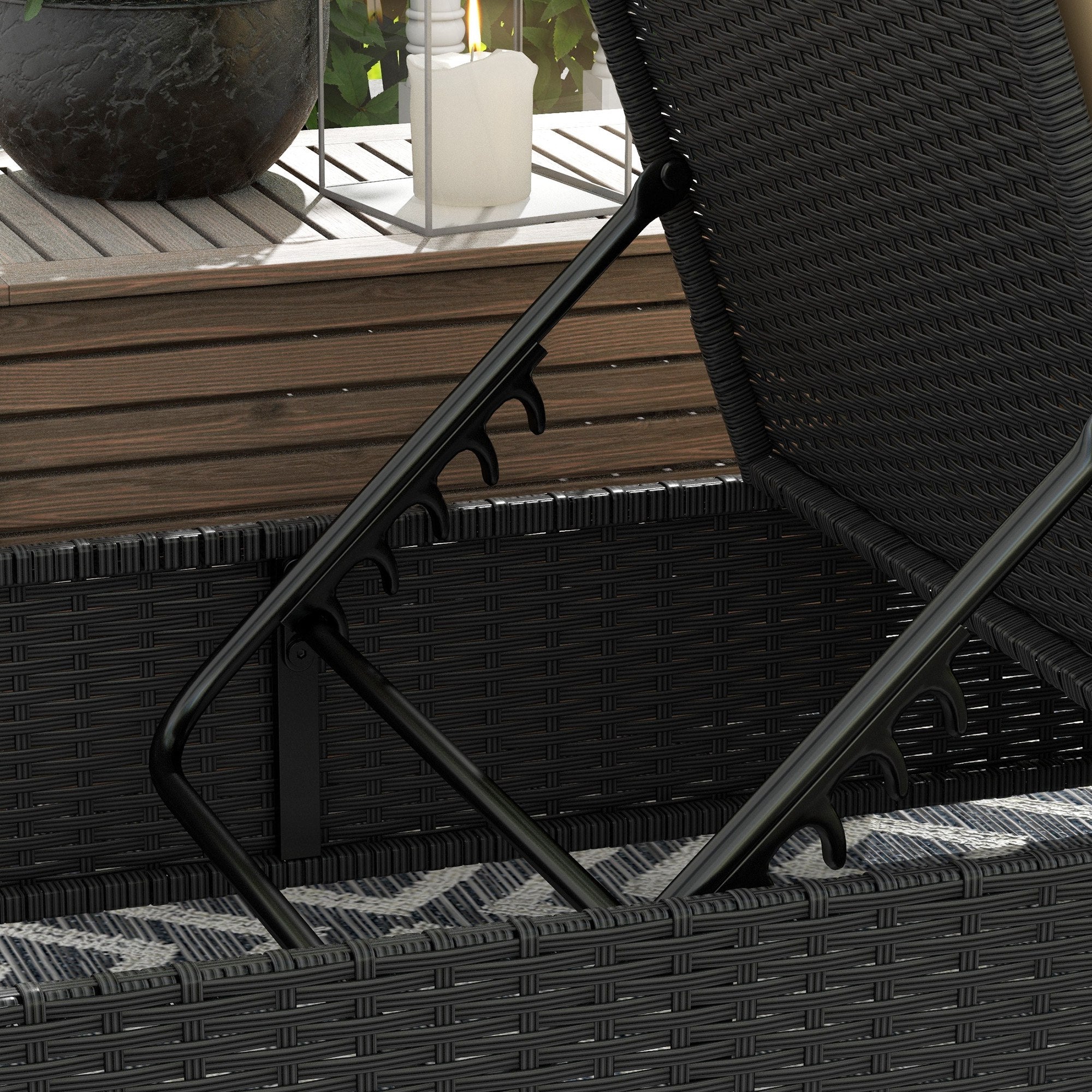 Espreguiçadeira Reclinável de Vime Sintético Preto 196x62x35 cm