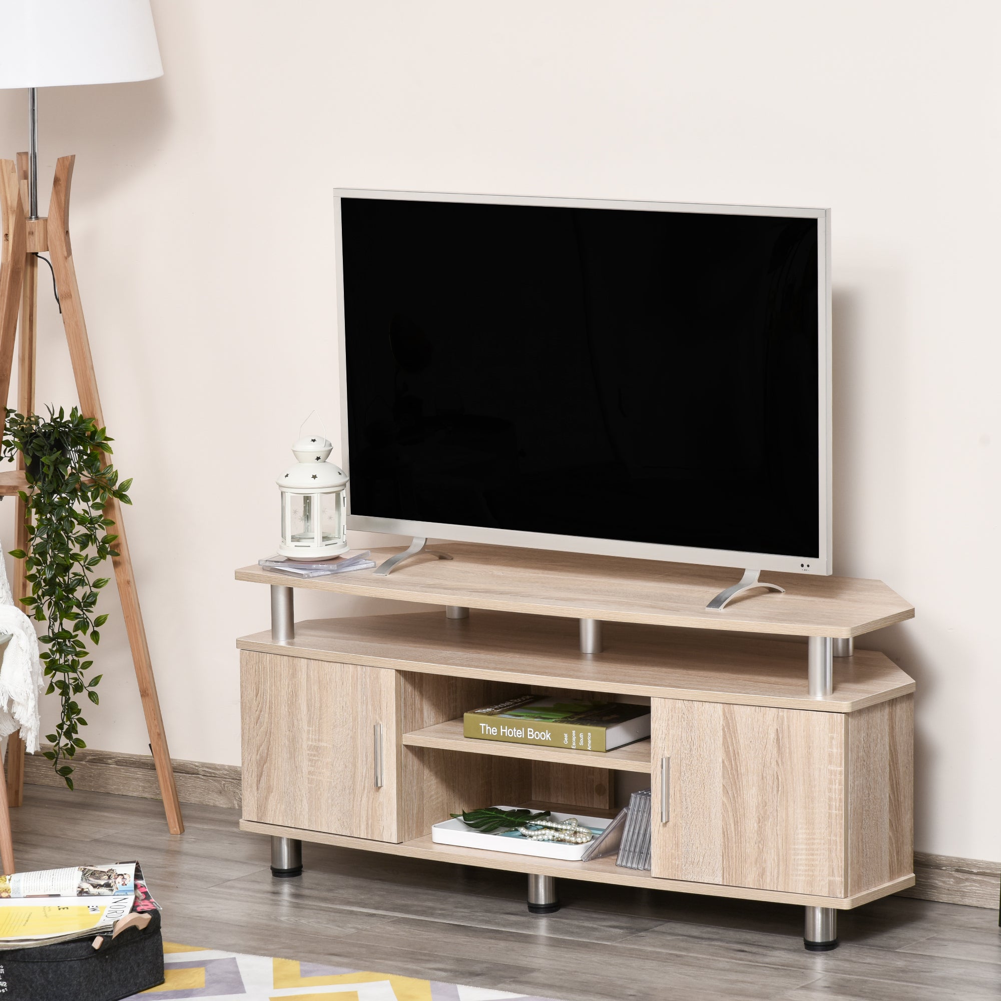 Móvel de TV Moderno com Armário 2 Portas 2 Prateleiras 120x39,5x52cm Cor de Carvalho