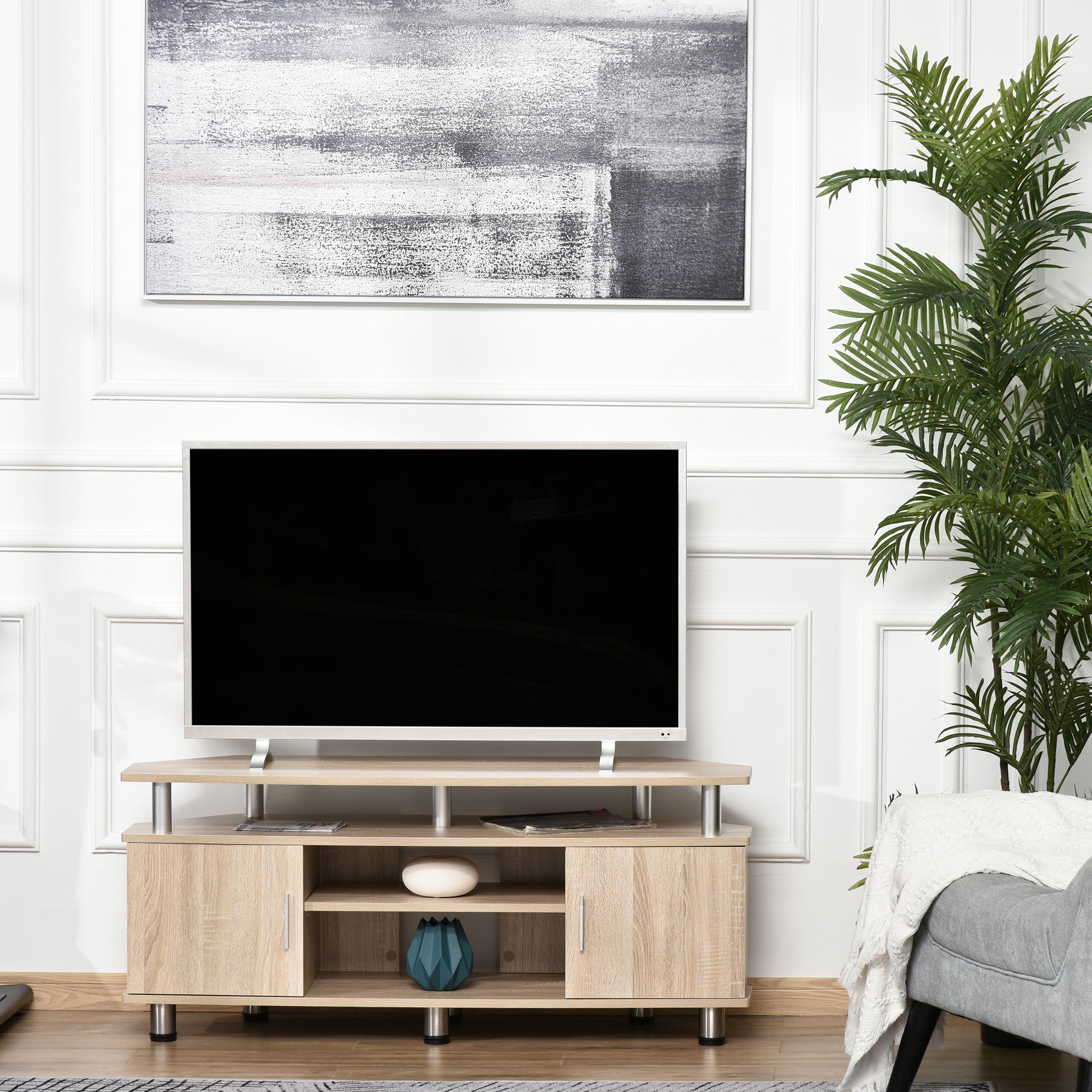 Móvel de TV Moderno com Armário 2 Portas 2 Prateleiras 120x39,5x52cm Cor de Carvalho