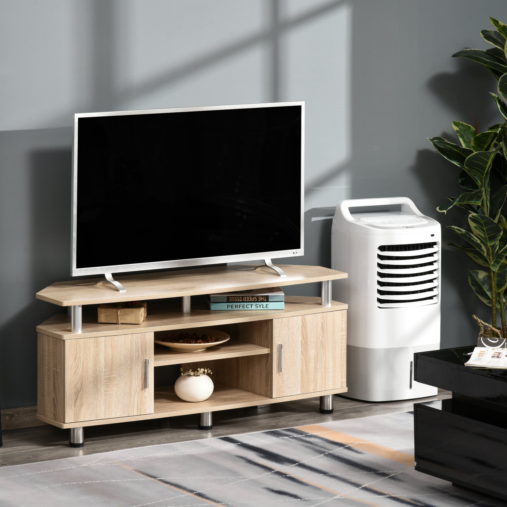 Móvel de TV Moderno com Armário 2 Portas 2 Prateleiras 120x39,5x52cm Cor de Carvalho