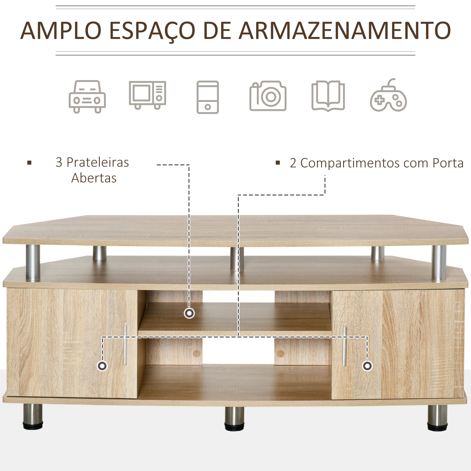 Móvel de TV Moderno com Armário 2 Portas 2 Prateleiras 120x39,5x52cm Cor de Carvalho