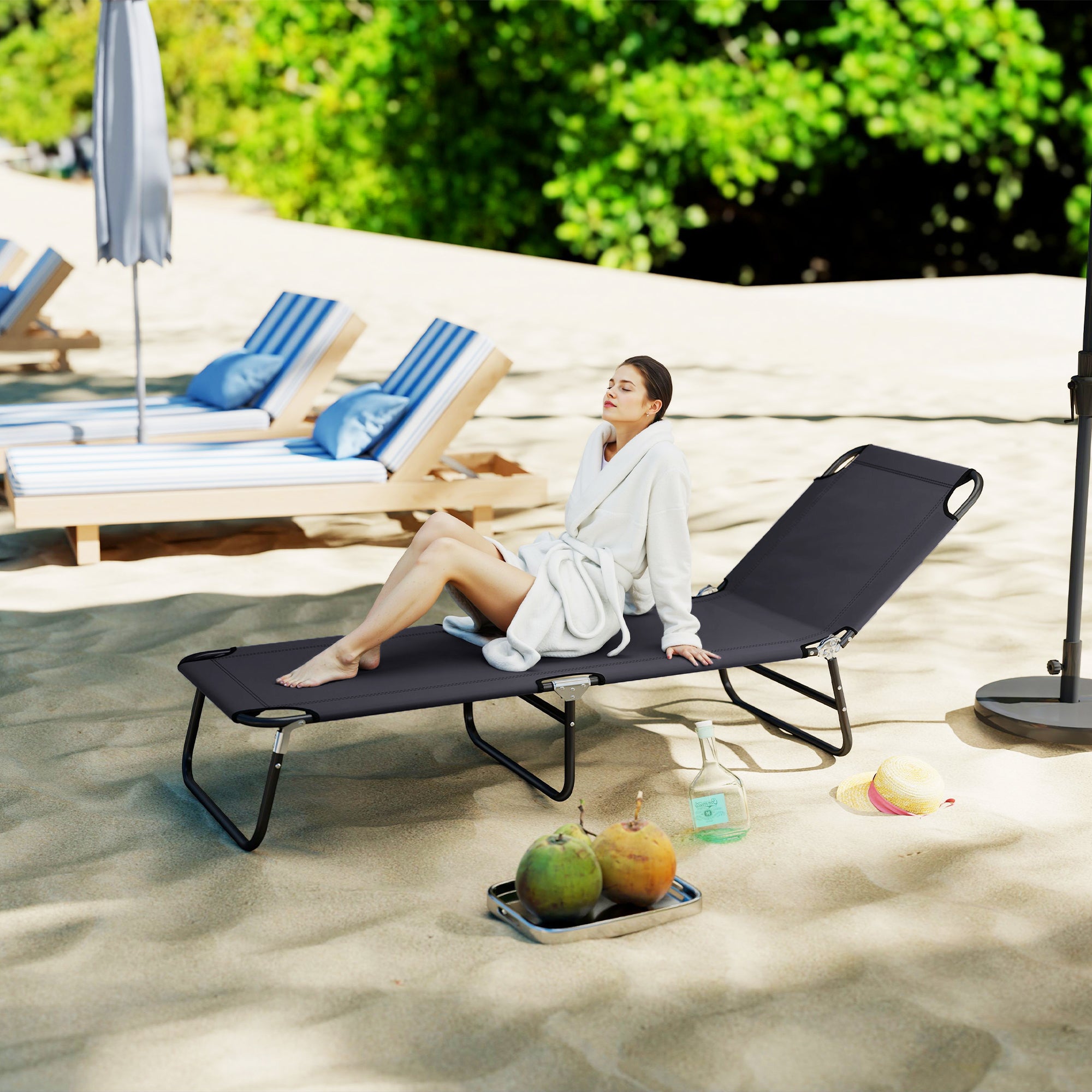 Espreguiçadeira Dobrável Reclinável 188x56x28 cm - Preto