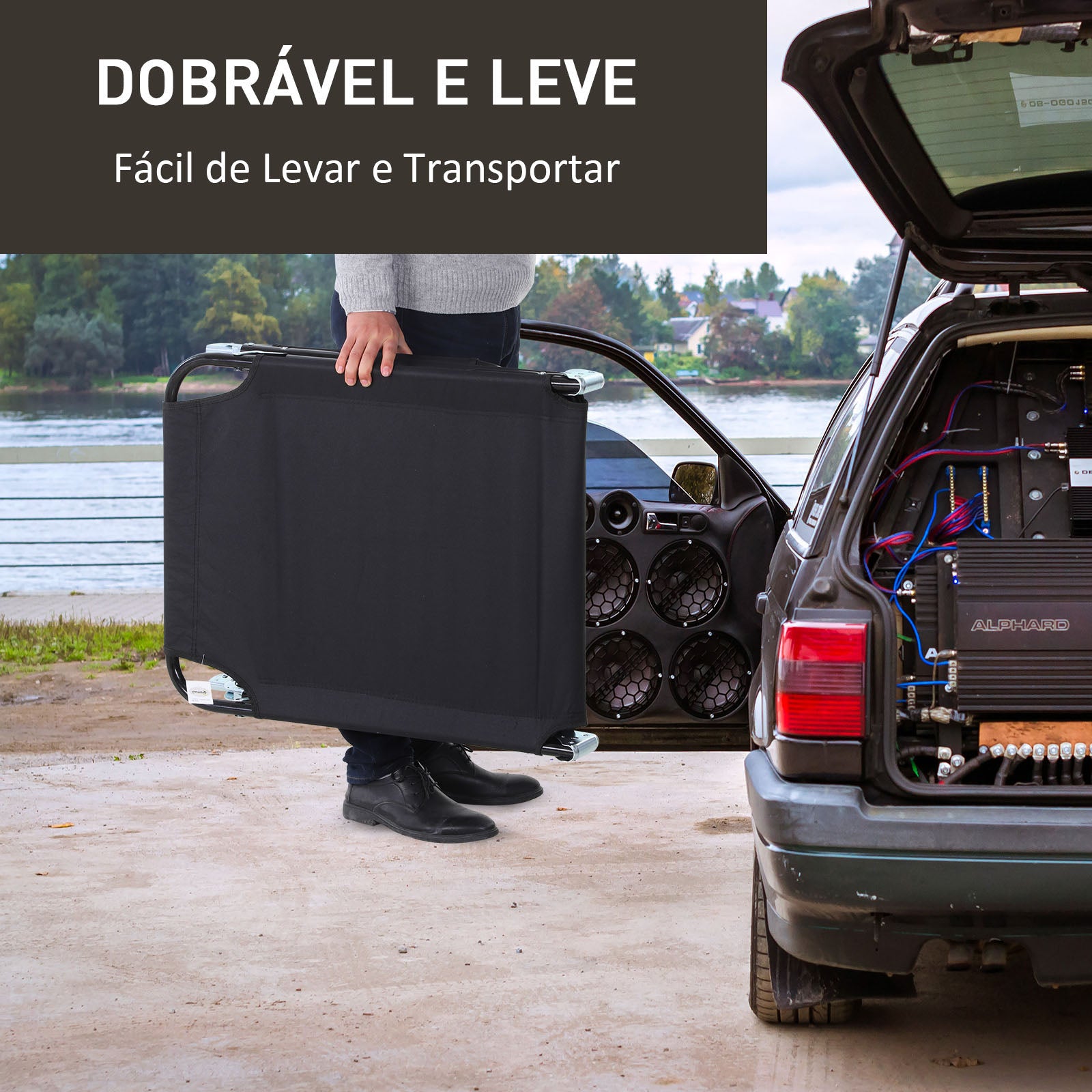 Espreguiçadeira Dobrável Reclinável 188x56x28 cm - Preto