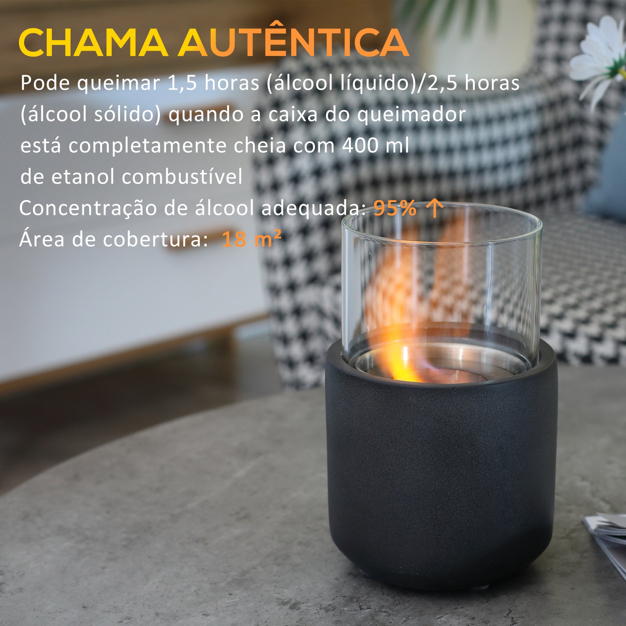 Lareira de Mesa Bioetanol 12x12x19cm Cinza Escuro