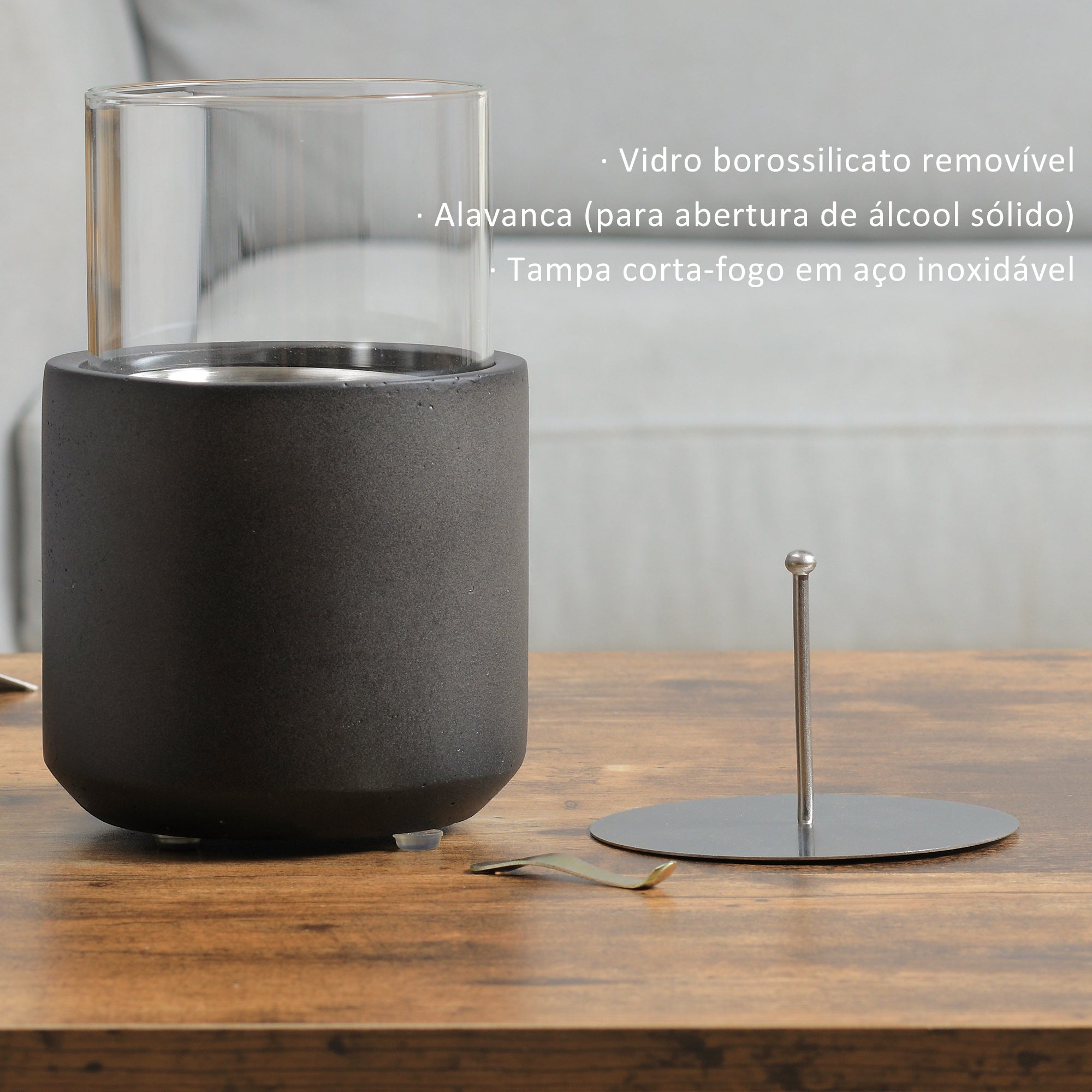 Lareira de Mesa Bioetanol 12x12x19cm Cinza Escuro