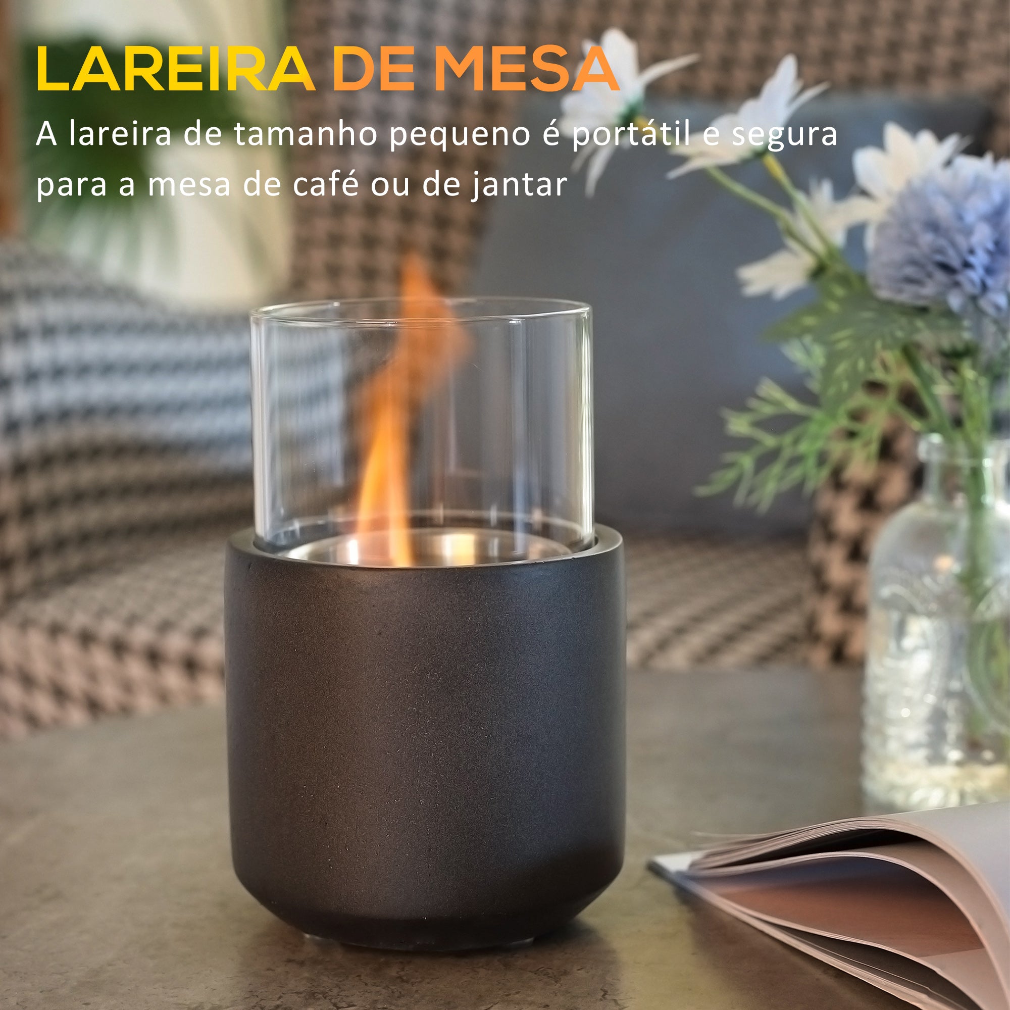 Lareira de Mesa Bioetanol 12x12x19cm Cinza Escuro