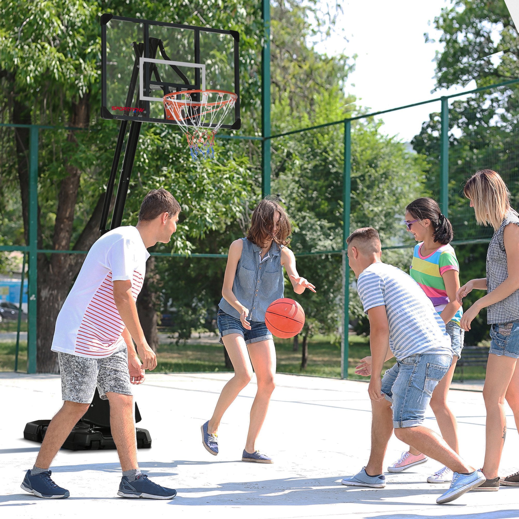 Tabela de Basquetebol com Altura Ajustável 293-350 cm – Preto e Vermelho – Aço, PC e PE