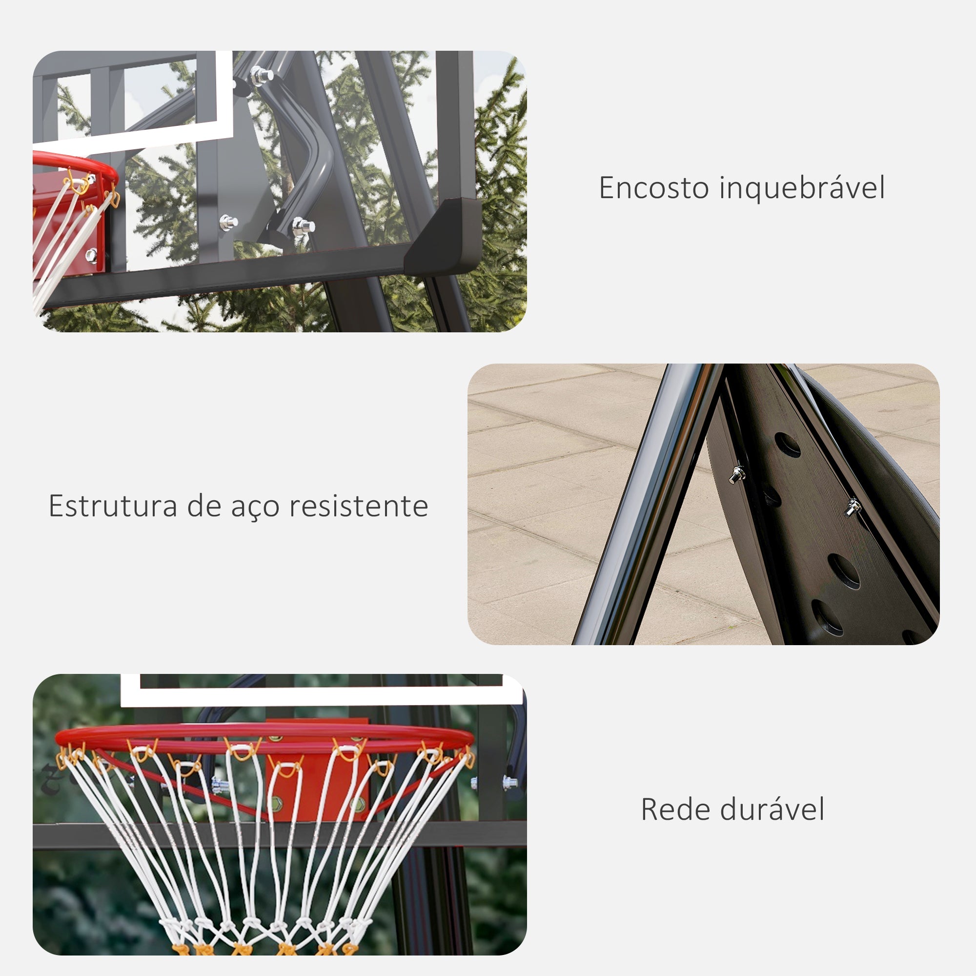 Tabela de Basquetebol com Altura Ajustável 293-350 cm – Preto e Vermelho – Aço, PC e PE