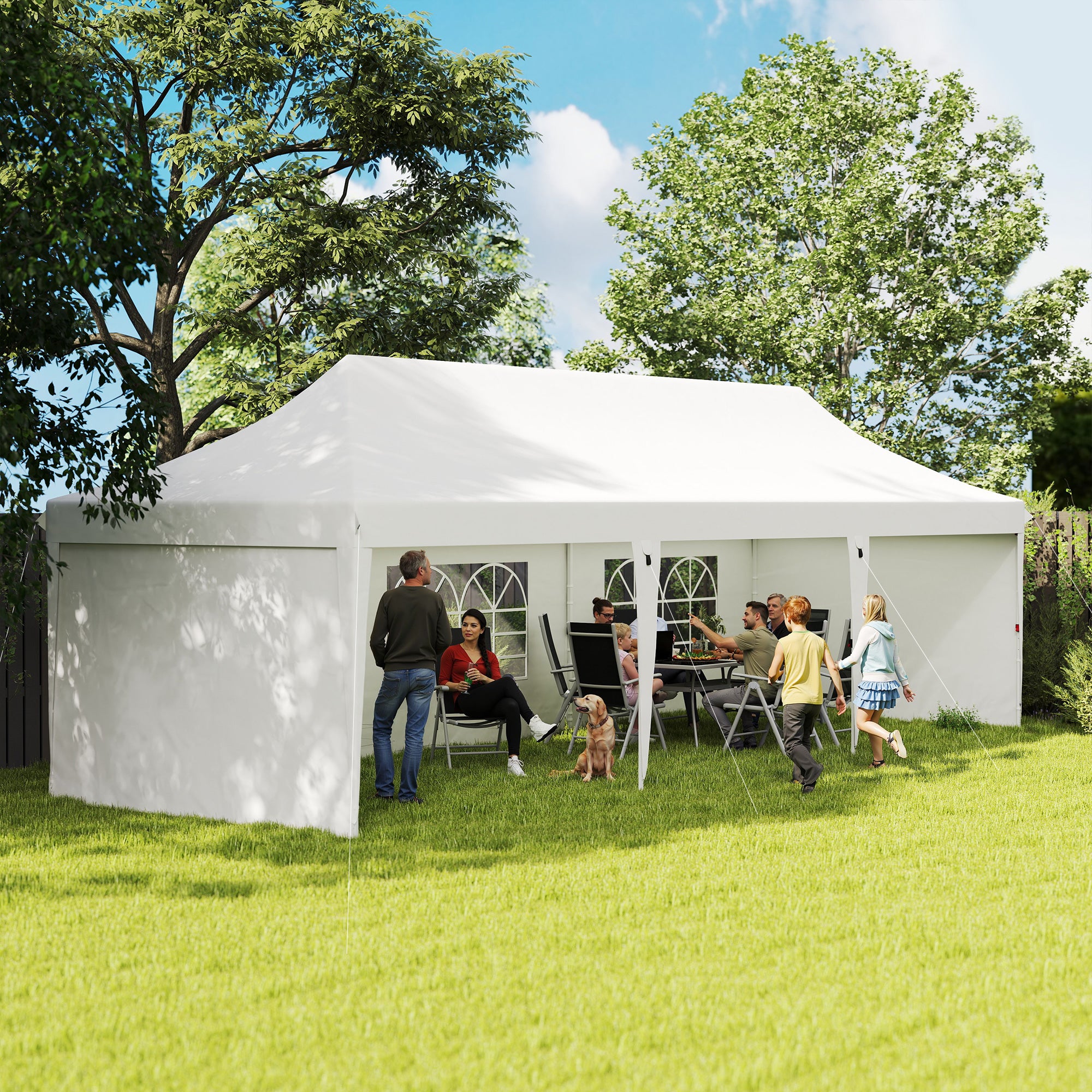 Tenda Dobrável Branca 876x294x310 cm com Altura Ajustável