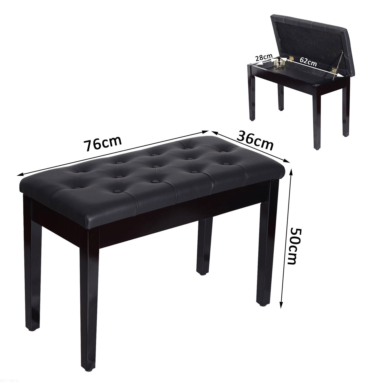 Banco para Piano com Espaço de Armazenamento 76x36x50cm Preto