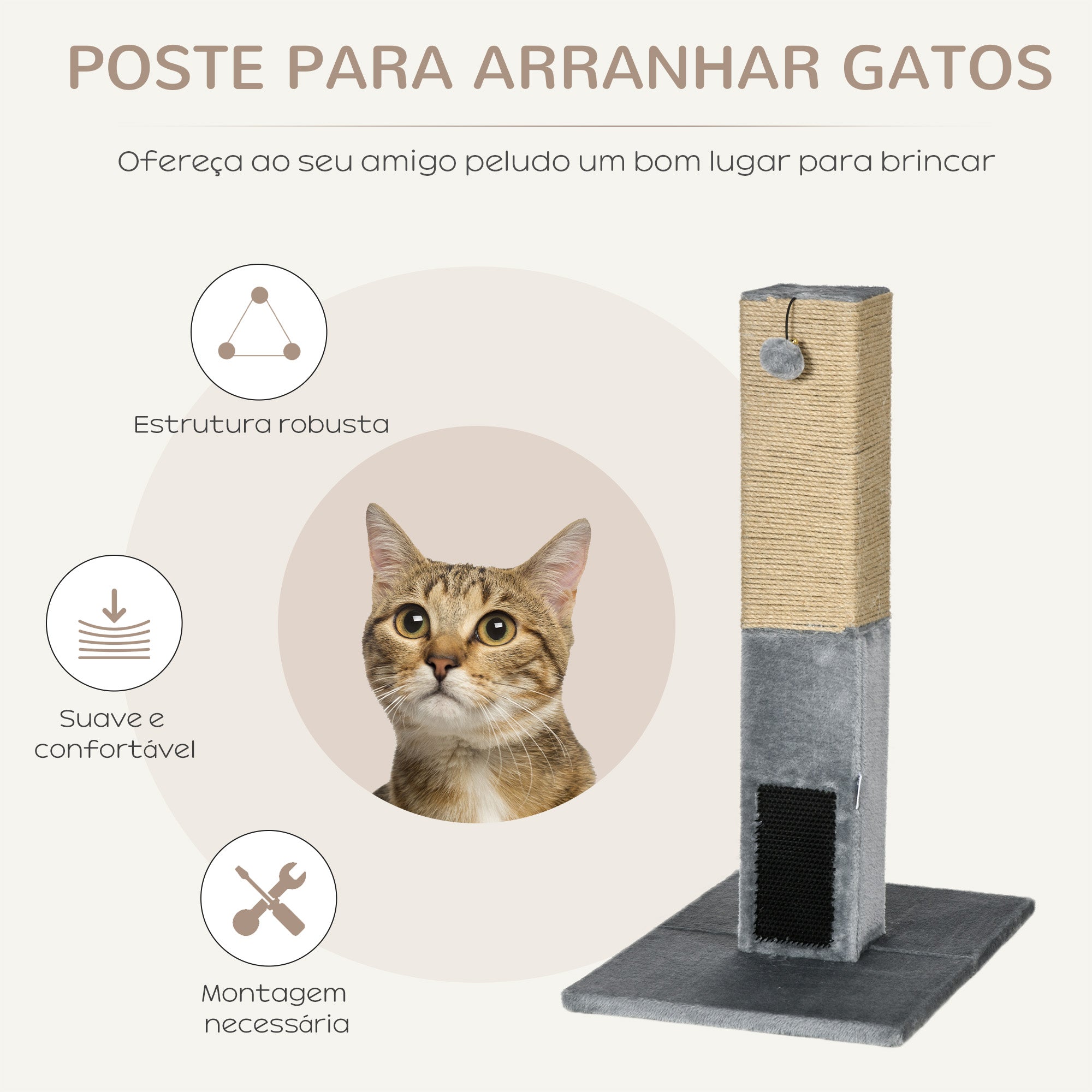 Poste Arranhador para Gatos 59,5x39x79 cm Cinza - Diversão e Conforto para seu Felino
