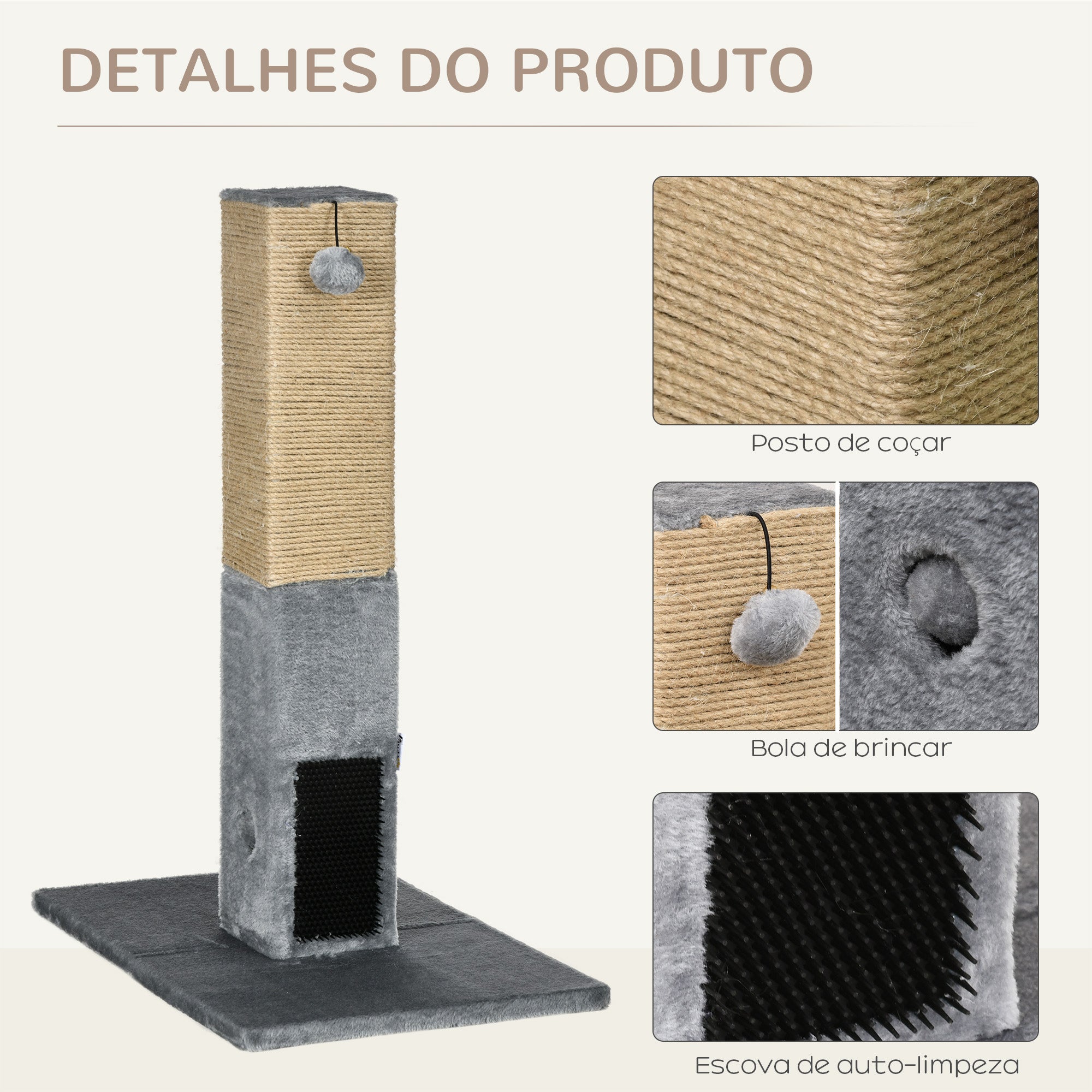 Poste Arranhador para Gatos 59,5x39x79 cm Cinza - Diversão e Conforto para seu Felino