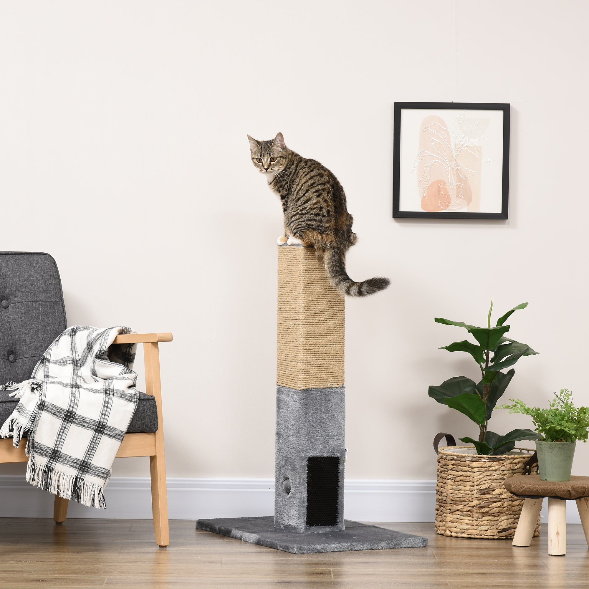 Poste Arranhador para Gatos 59,5x39x79 cm Cinza - Diversão e Conforto para seu Felino