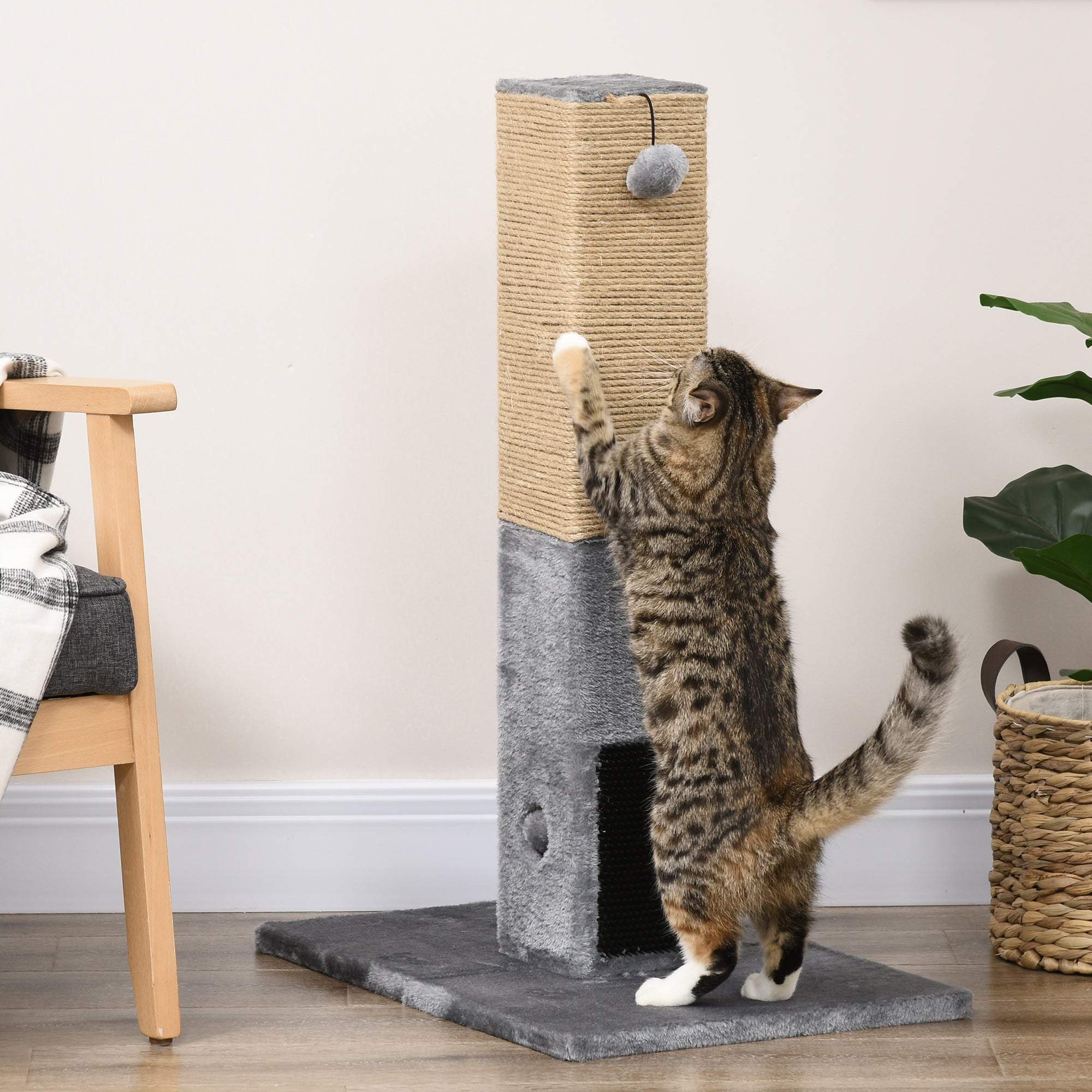 Poste Arranhador para Gatos 59,5x39x79 cm Cinza - Diversão e Conforto para seu Felino